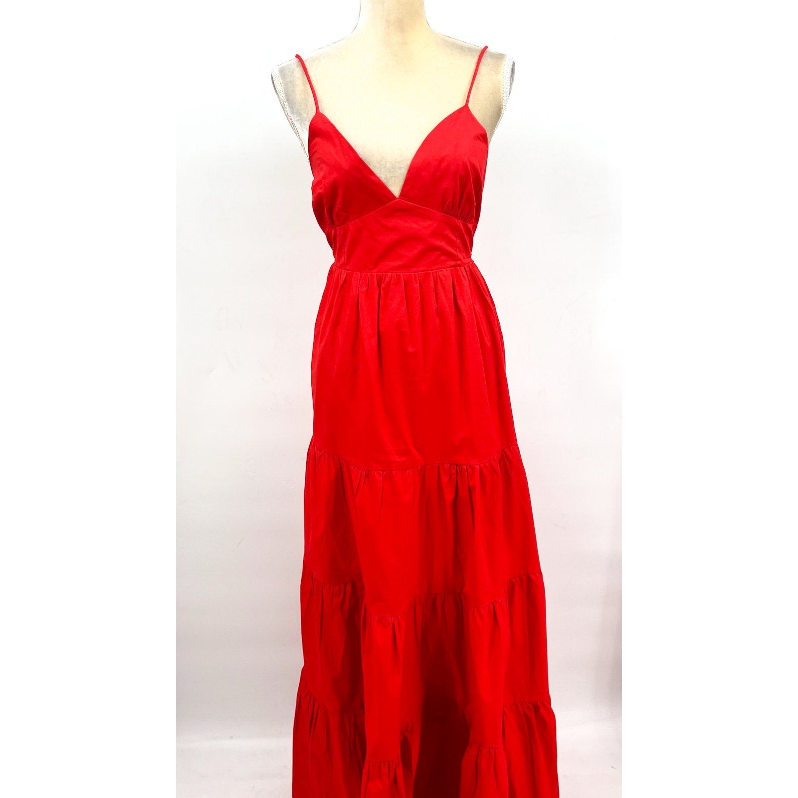 L*SPACE Women's Laina Tiered Maxi Dress Medium Red Criss-Cross Back NWT