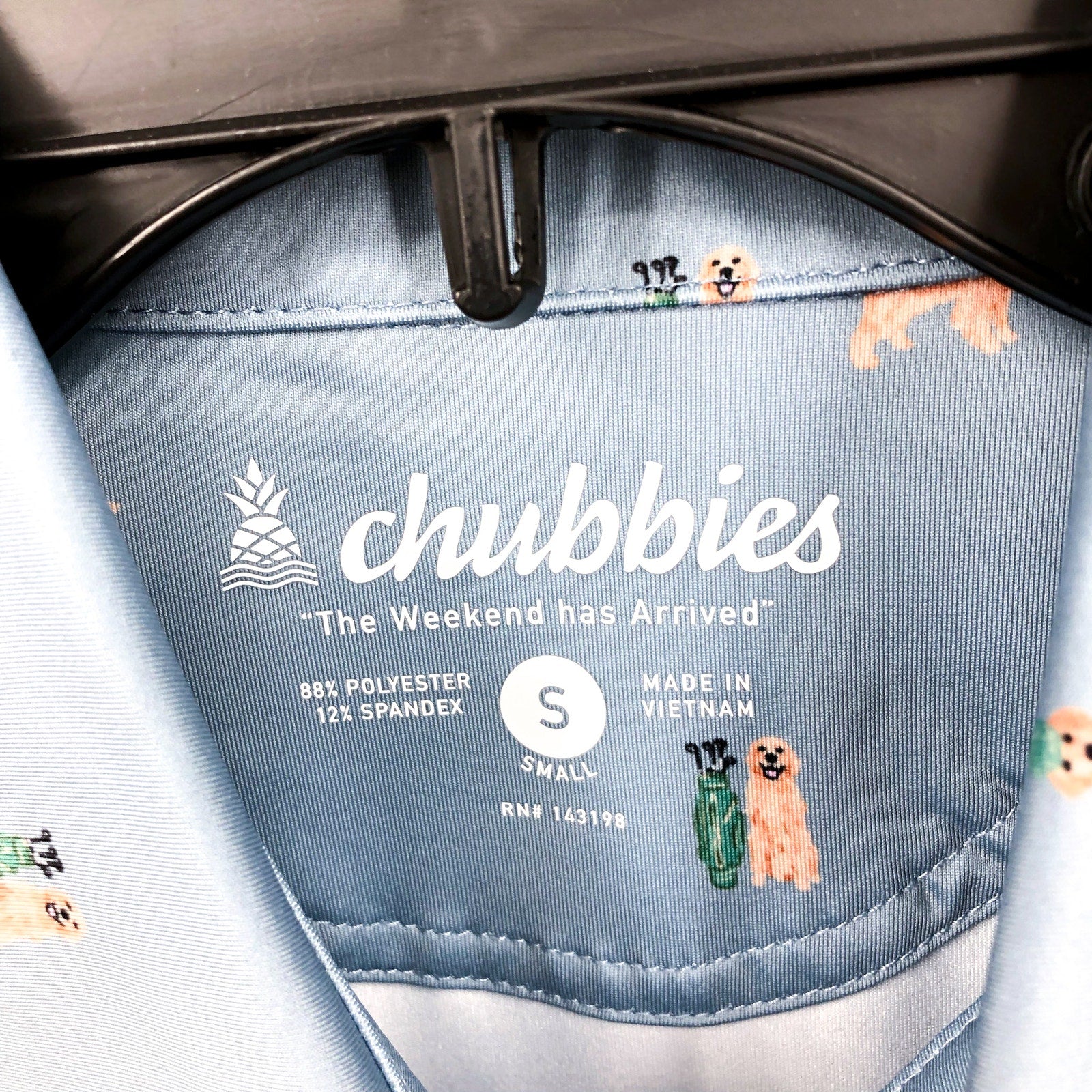 CHUBBIES Mens Performance Polo Small Light Blue Barkin' Up The Wrong Tree NWT