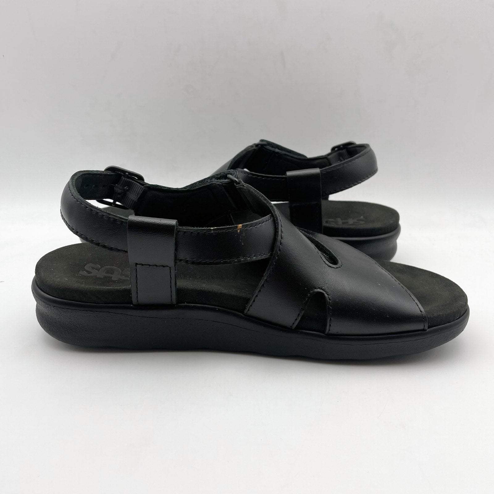 SAS Womens Huggy Adjustable Comfort Sandal US 6.5M EU 37 Black Leather NWOB