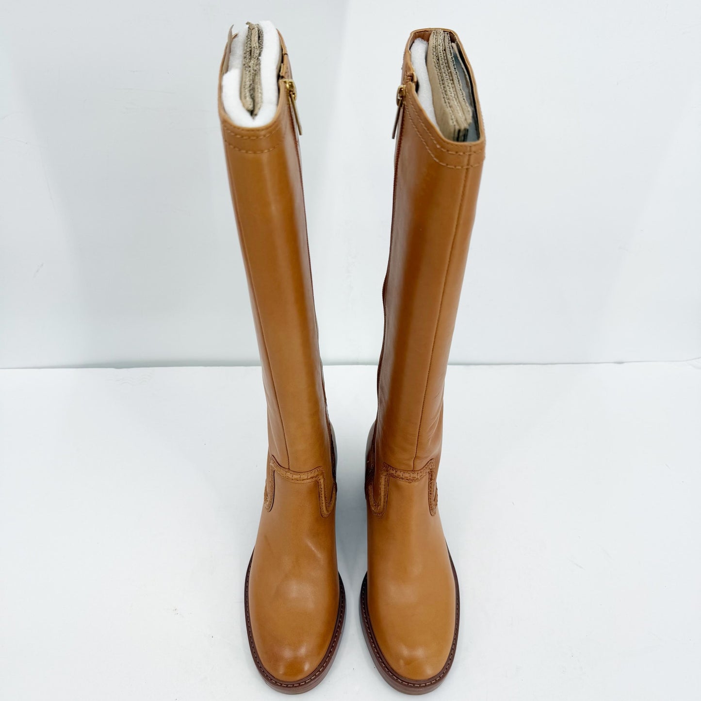 Vince Camuto Womens Vuliann Tall Heeled Boots US 5 M Brown Burnished Leather NIB