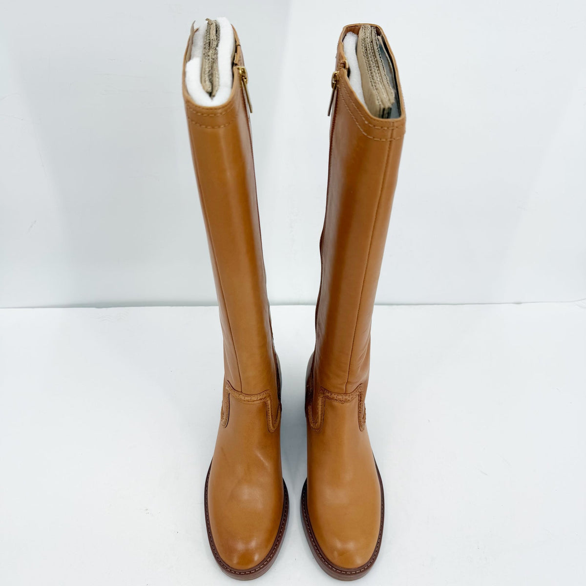 Vince Camuto Womens Vuliann Tall Heeled Boots US 5 M Brown Burnished Leather NIB