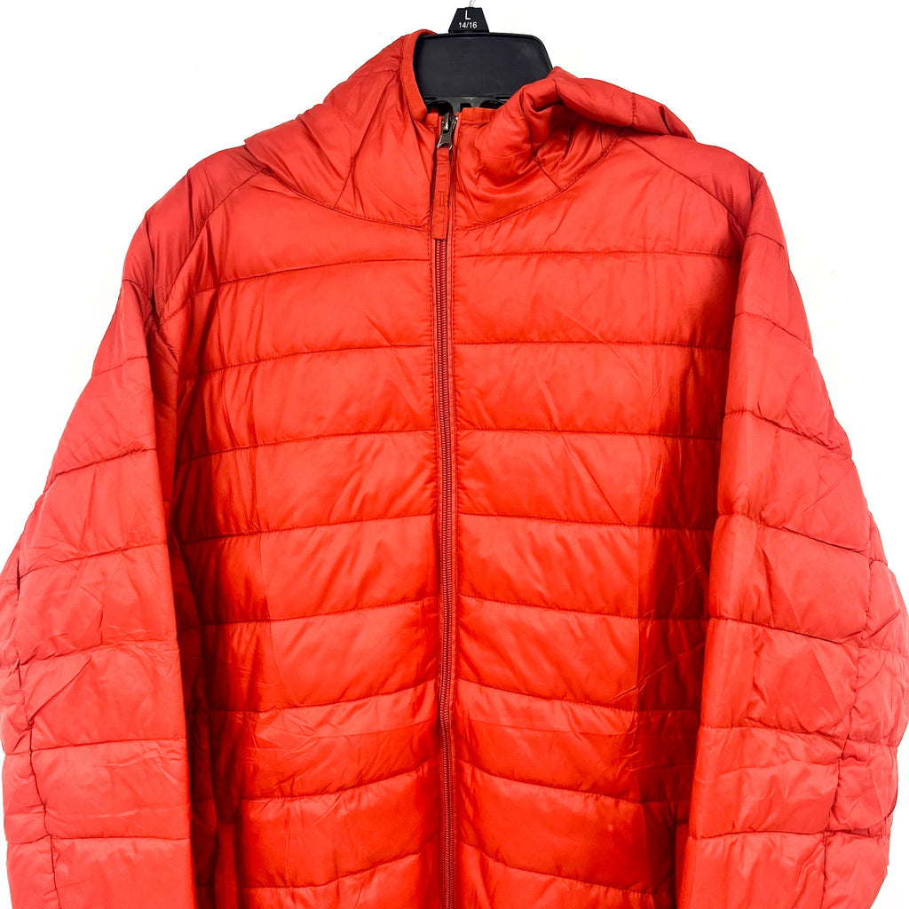 TSLA Mens Ascent Puffer Jacket Large Orange Red Lightweight Packable NWOT