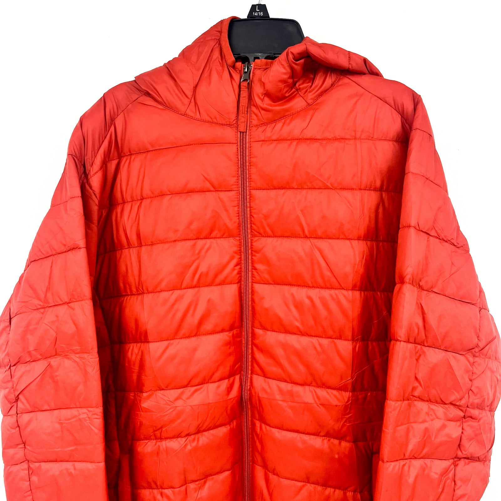 TSLA Mens Ascent Puffer Jacket Large Orange Red Lightweight Packable NWOT