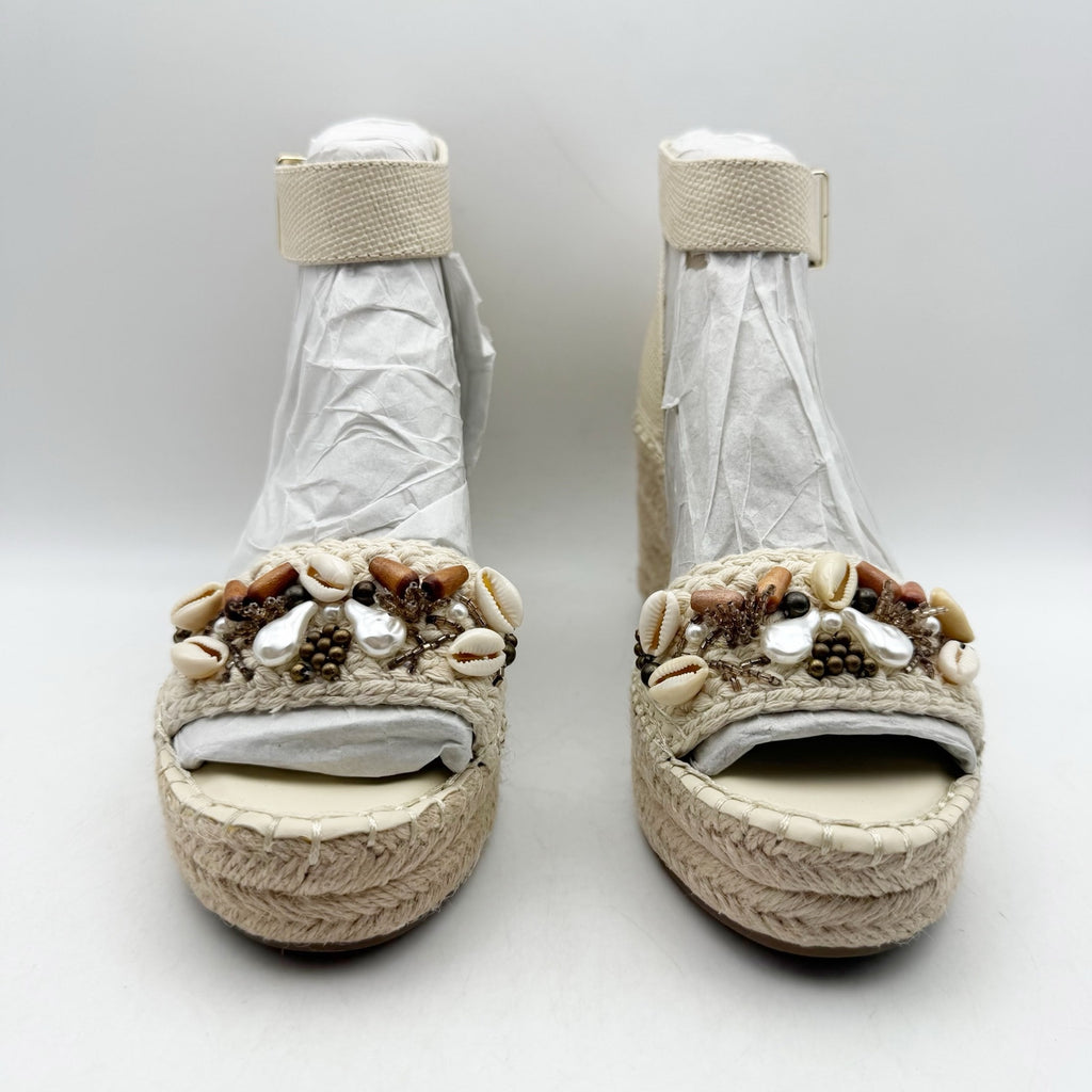 Franco Sarto Womens Clemens Espadrille Wedge Sandals US 8.5 M Beige Raffia NWOB