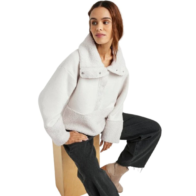 Splendid Womens Sienna Teddy Jacket Size XS Light Grey Pullover NWT