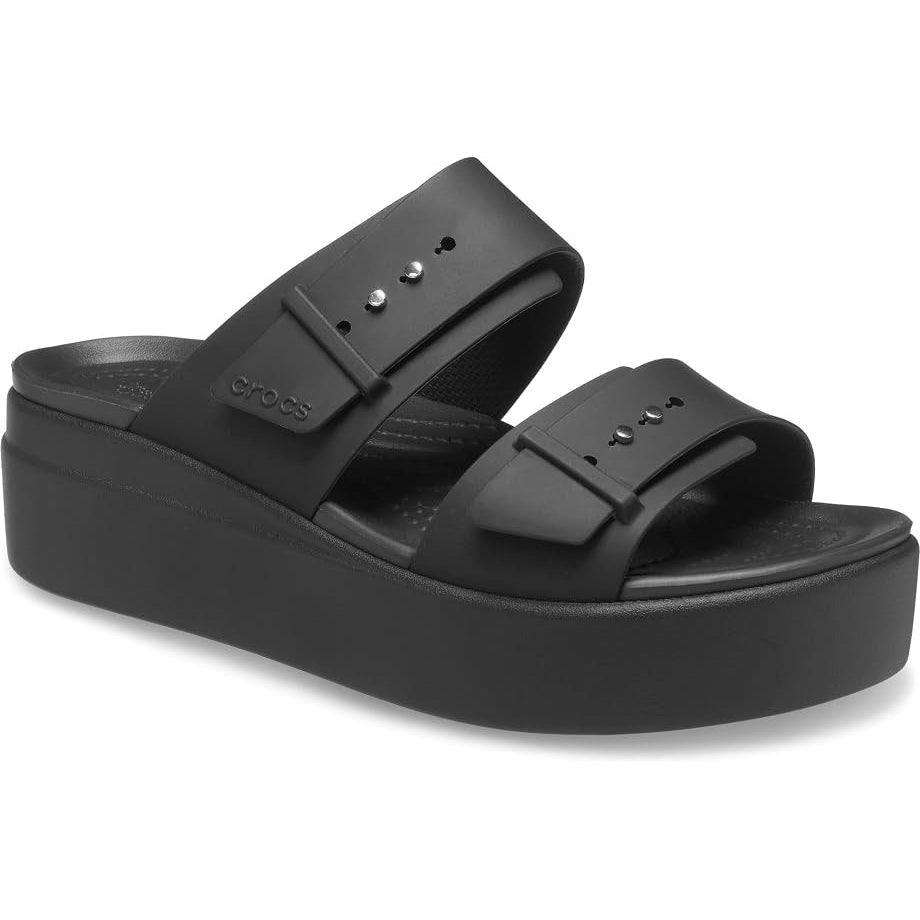 Crocs Womens Brooklyn Buckle Low Wedge Sandals Size 7 EU 37-38 Black NWT