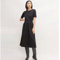 EVERLANE Women's The Dream Short-Sleeve Bell Dress Medium Black Midi NWT