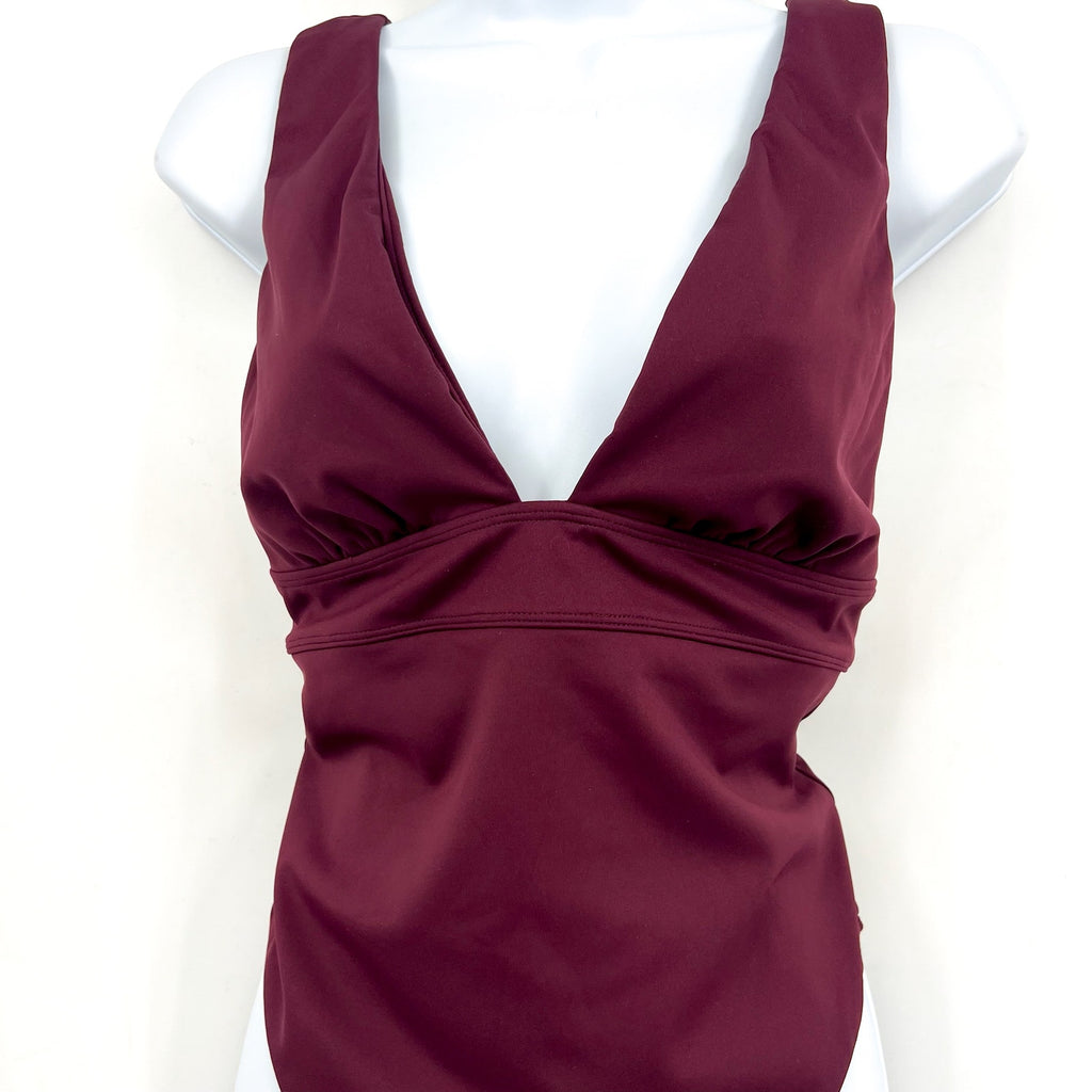 Lauren Ralph Lauren Sculpting V Neck One Piece Swimsuit Size 10 Claret Red NWT