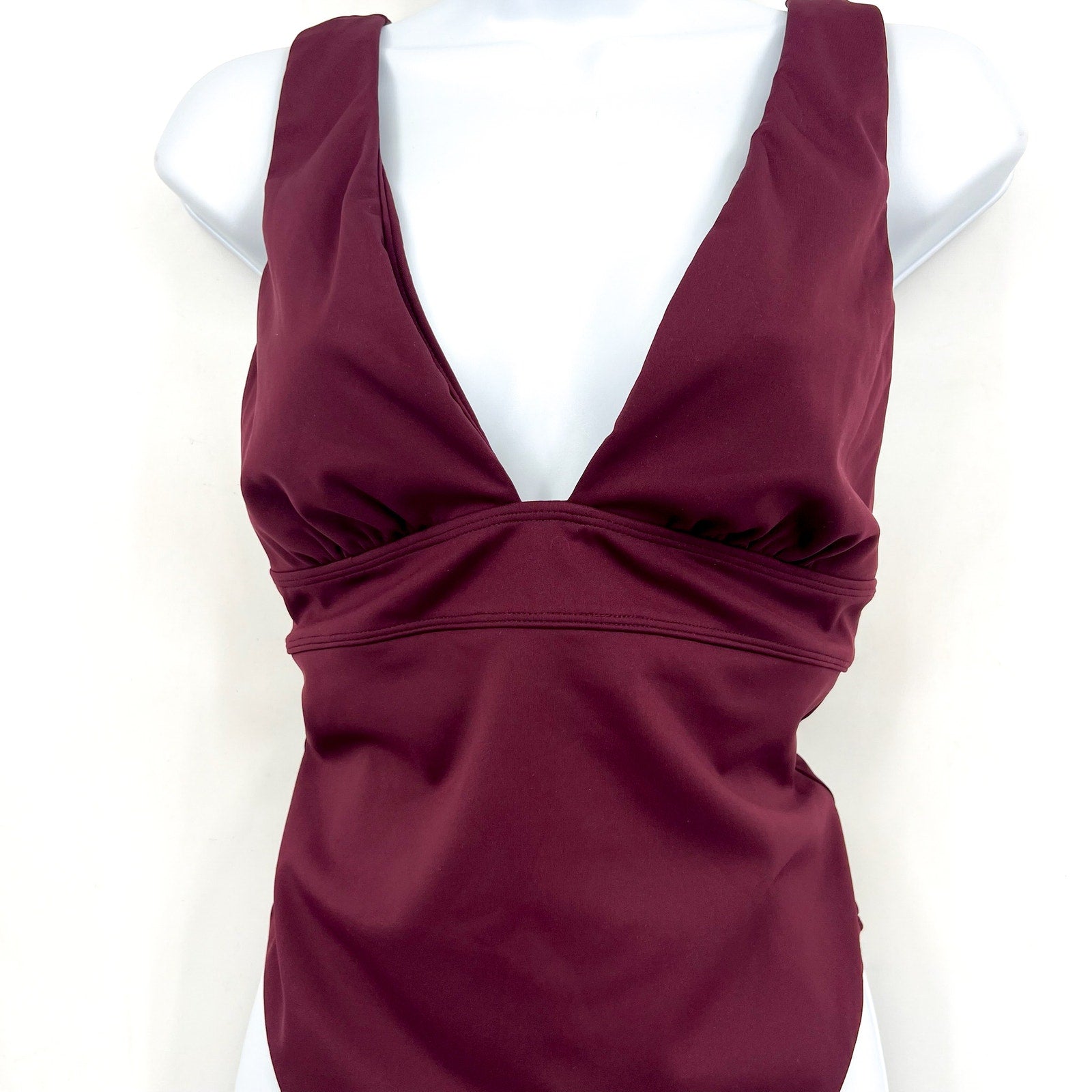 Lauren Ralph Lauren Sculpting V Neck One Piece Swimsuit Size 10 Claret Red NWT
