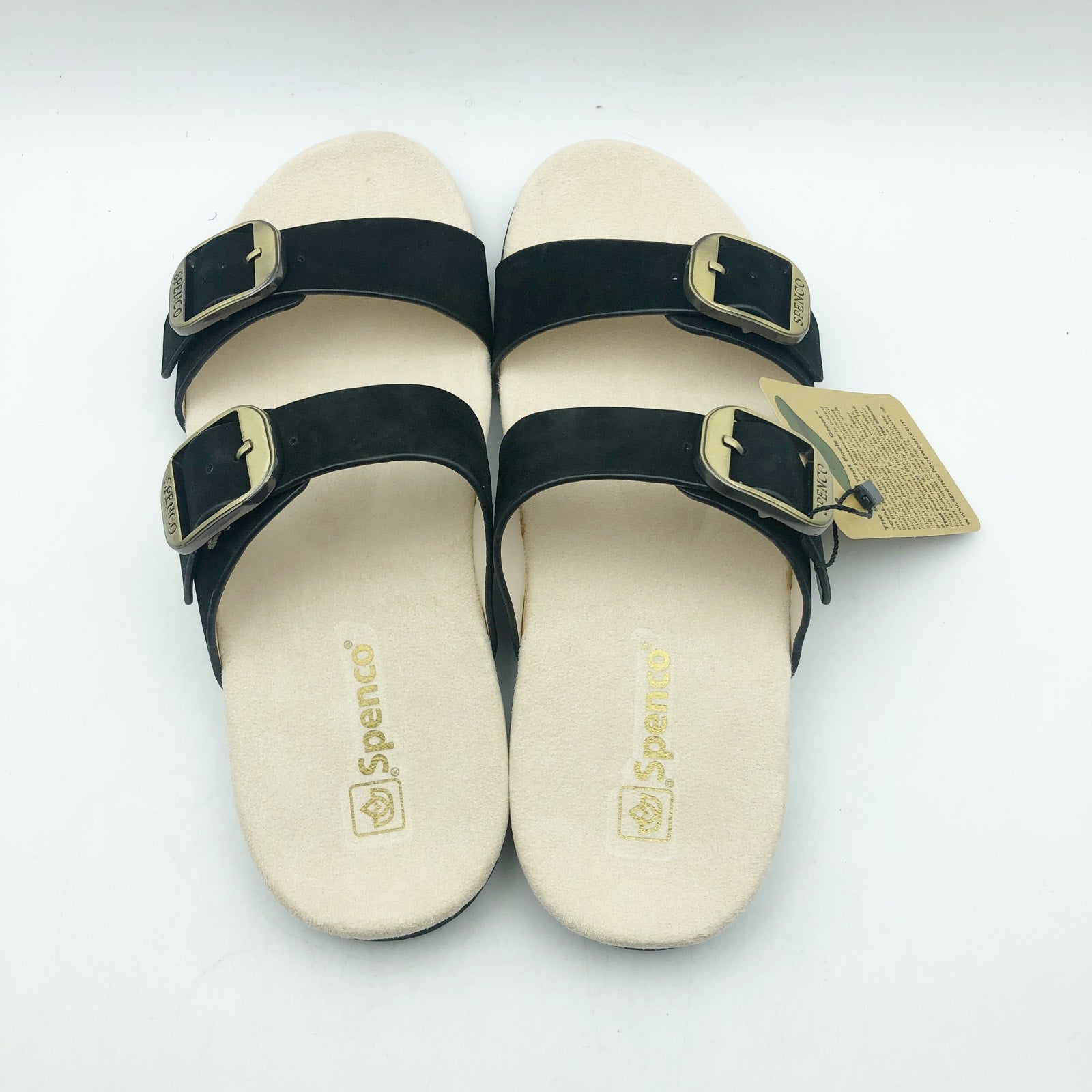 Spenco Womens Vista Slip On Sandals US 7.5 WIDE Black Leather Arch Support NIB