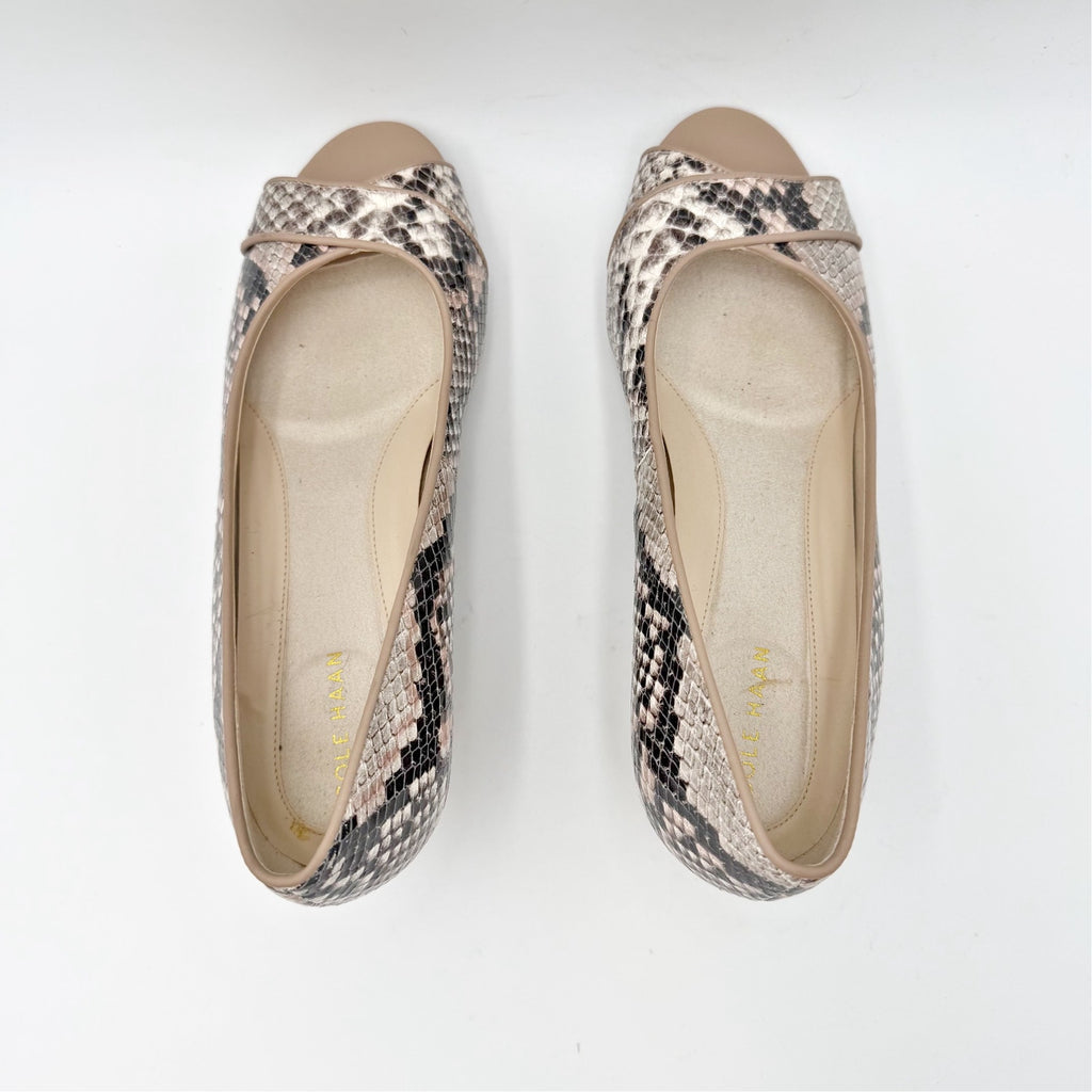 Cole Haan Womens Go-To Wedge Sandals Size 7 B Brown Snakeskin Leather NIB
