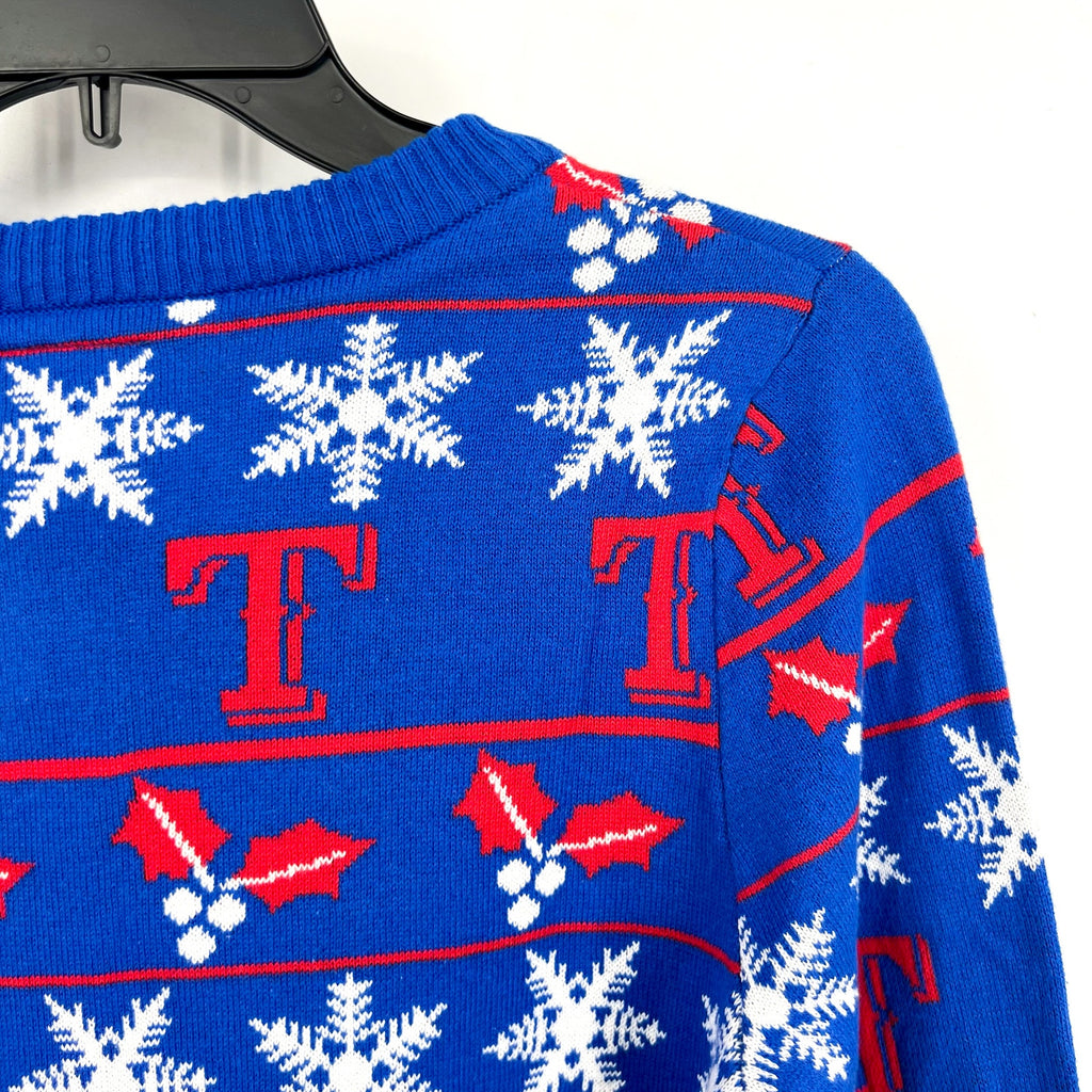 MLB GENUINE MERCHANDISE Texas Rangers T Snowflakes Sweater Large Royal Blue NWT