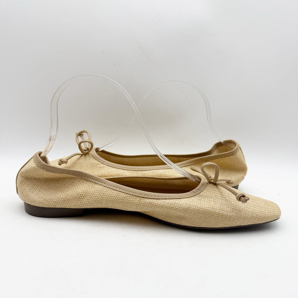 Schutz Womens Arissa Straw Ballet Flats US 8.5 Beige Woven Bow NWOB