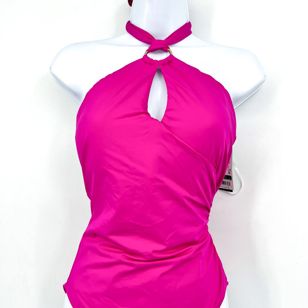 LAUREN RALPH LAUREN O-Ring One-Piece Swimsuit Size 14 Freesia Pink High-Neck NWT