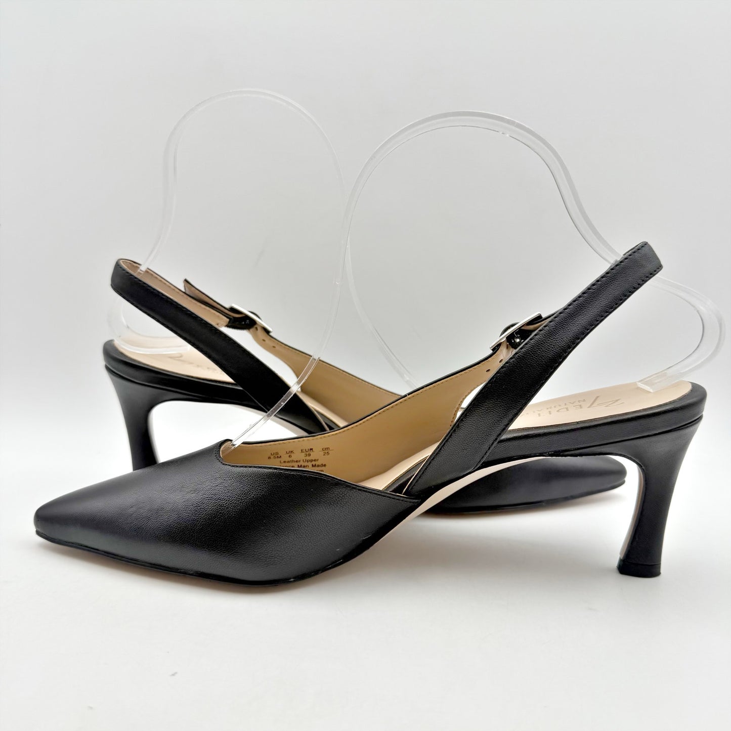 27 EDIT Womens Felicia Slingback Heels US 8.5 M EU 39 Black Leather NIB