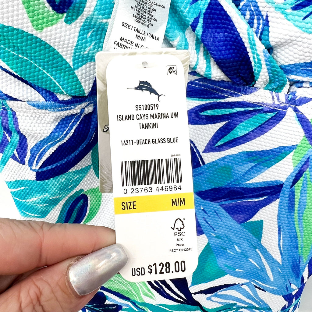TOMMY BAHAMA Marina Underwire Tankini Medium Beach Glass Blue Island Cays NWT