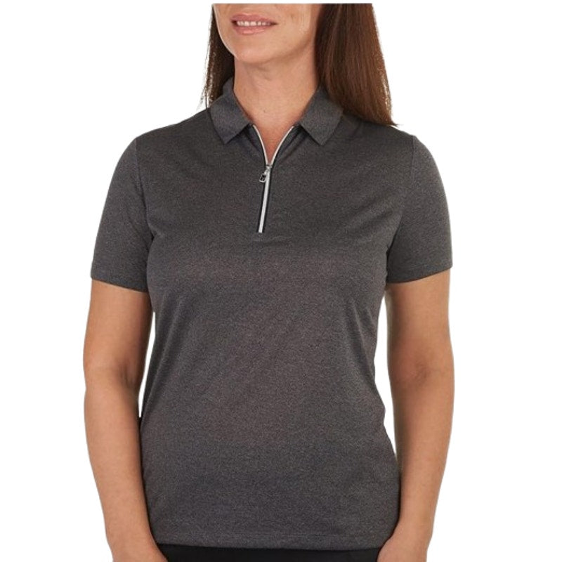 CALLAWAY Womens Golf Polo Shirt Medium Black Heather 1/4 Zip Short Sleeve NWT