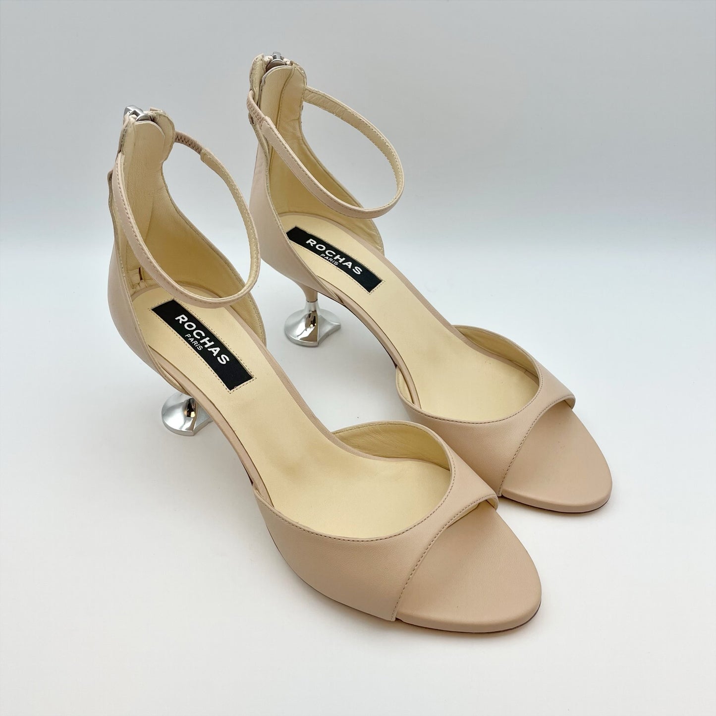Rochas Paris Womens Nappa Carne Icon Heel EU 38 US 8 Nude Tan Leather EUC