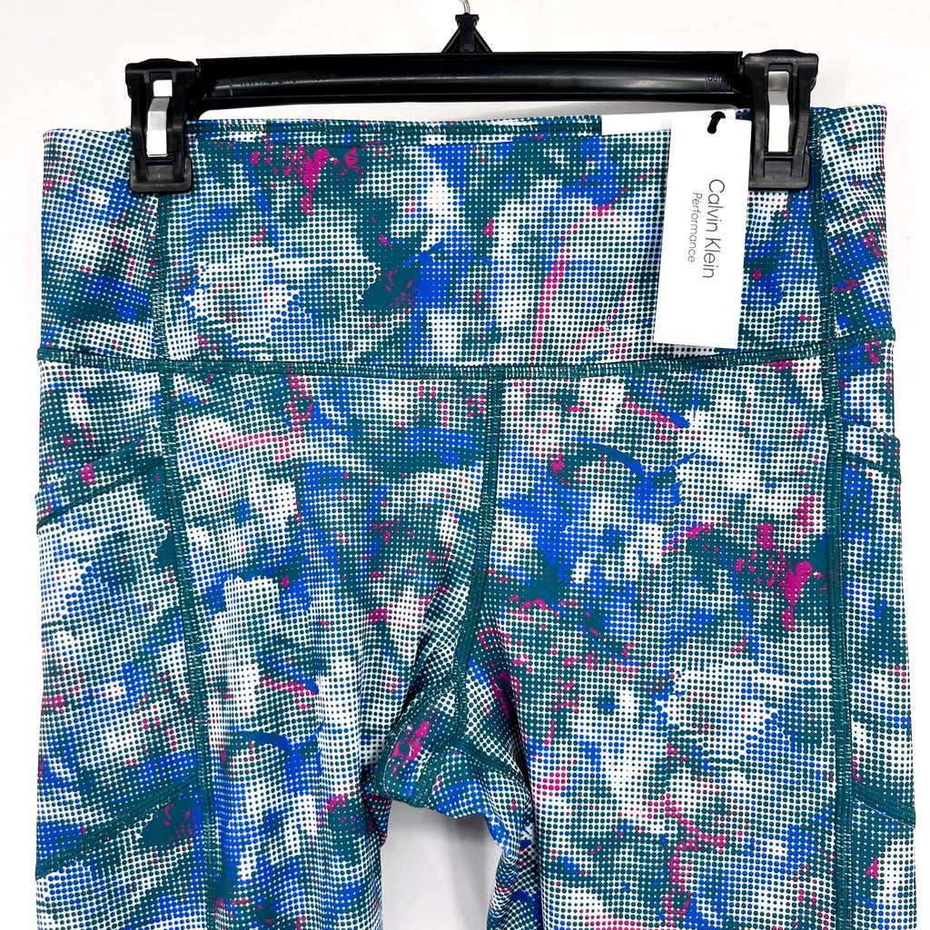 CALVIN KLEIN PERFORMANCE 7/8 Leggings Large Blue Pink Geometric Print NWT