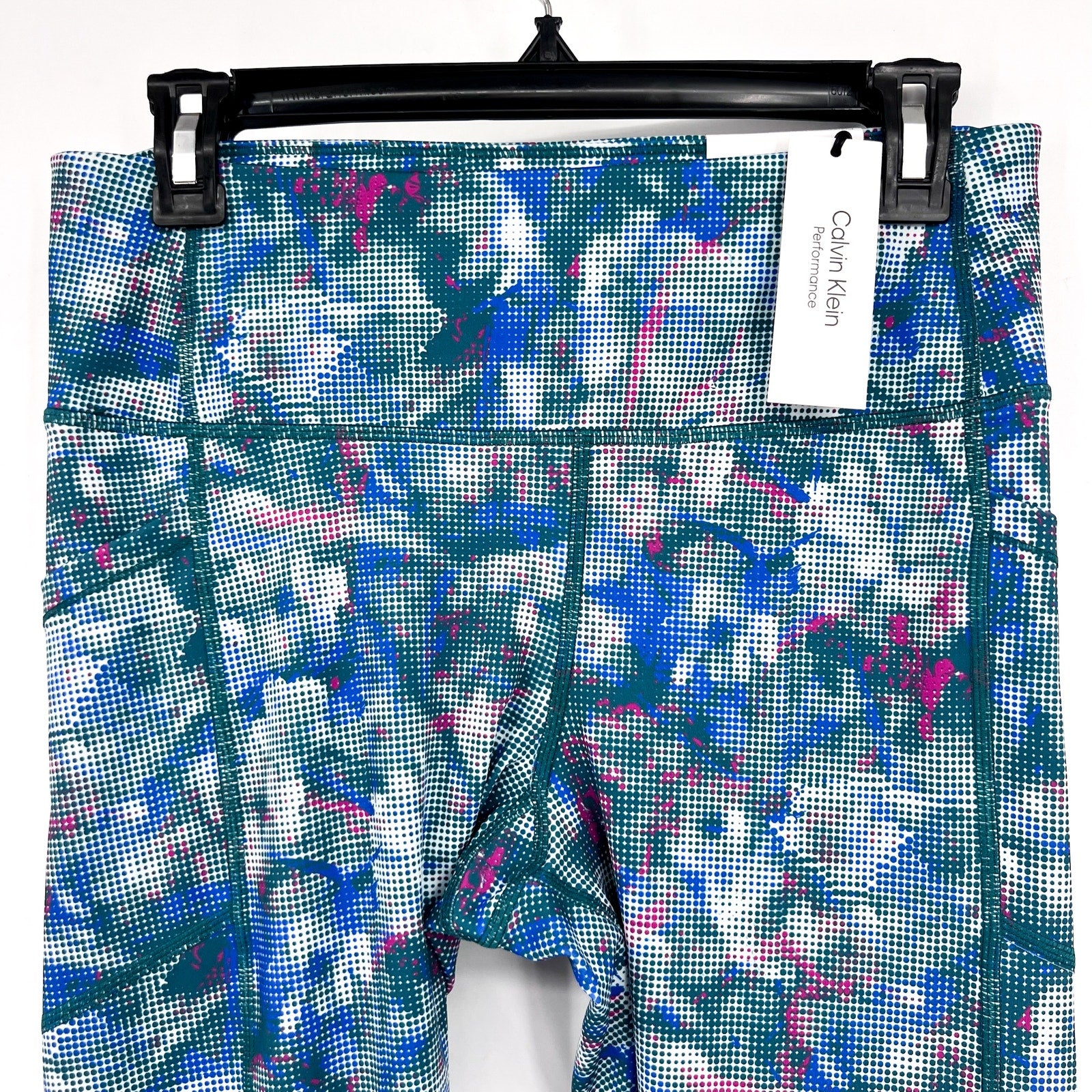 CALVIN KLEIN PERFORMANCE 7/8 Leggings Large Blue Pink Geometric Print NWT