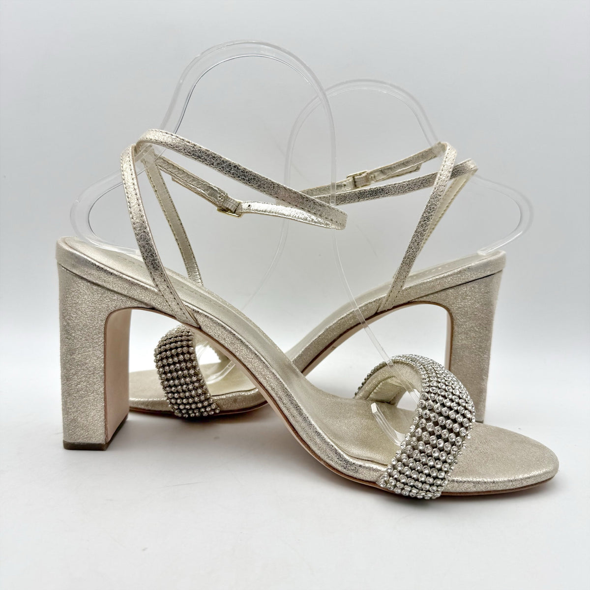 Loeffler Randall Shay Heeled Sandals Size 10 Champagne Gold Rhinestone NWOB