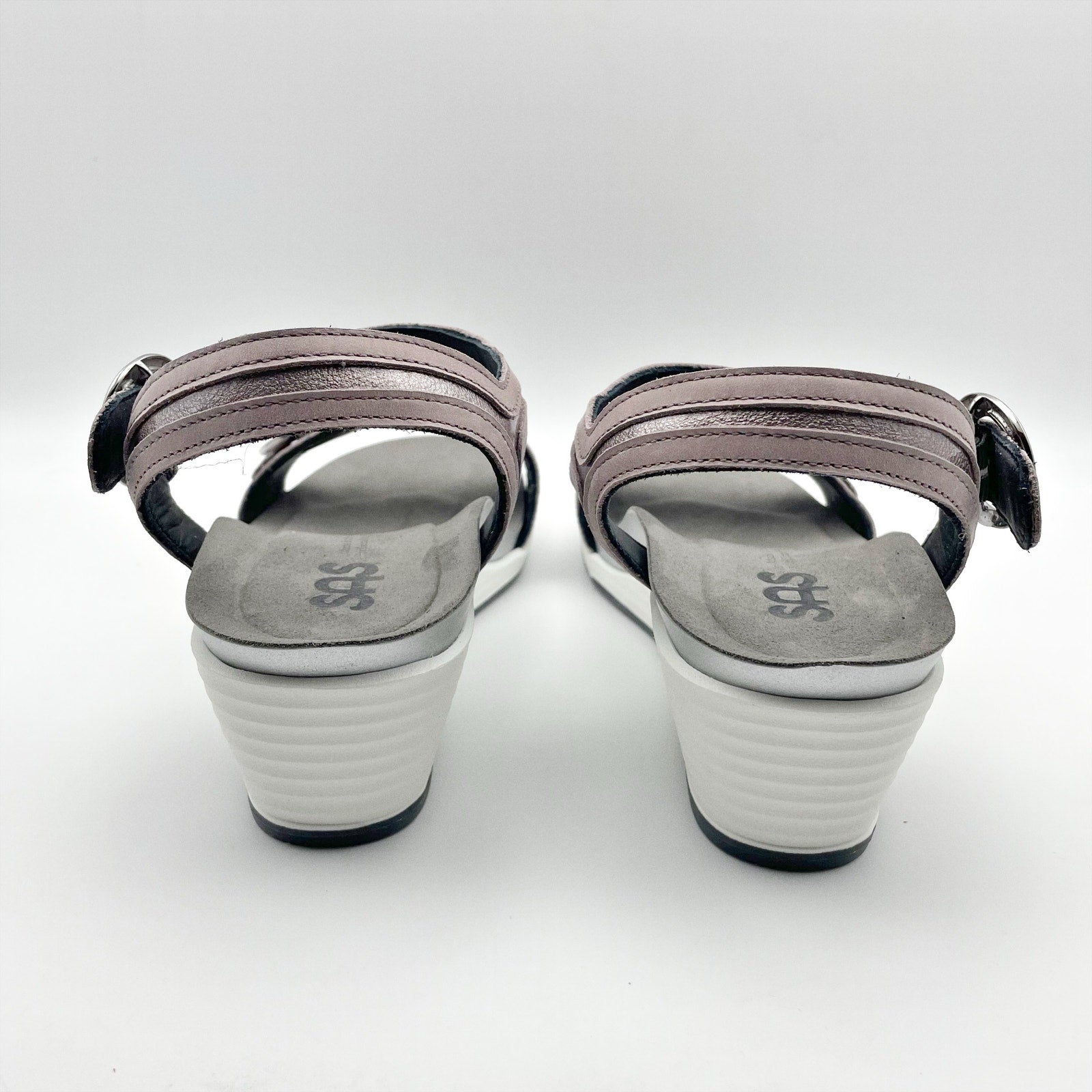SAS Womens Seight Wedge Sandals SIZE 8.5 WW Purple Silver Leather NIB