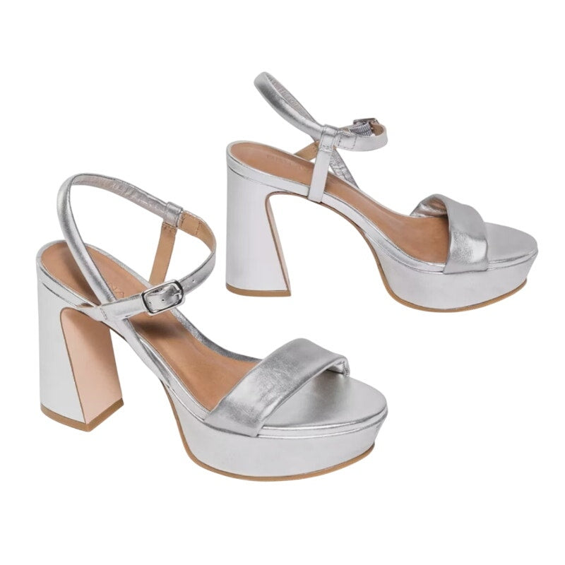 Bernardo Womens Ventura Platform Sandals US 8 M Silver Metallic Leather NWOB
