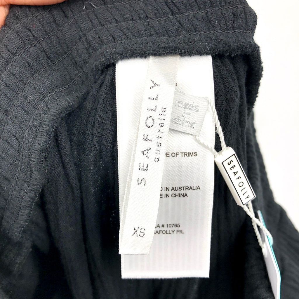 SEAFOLLY Womens Double Cloth Shirring Pants XS Black Pull-On Cover Up Casual NWT