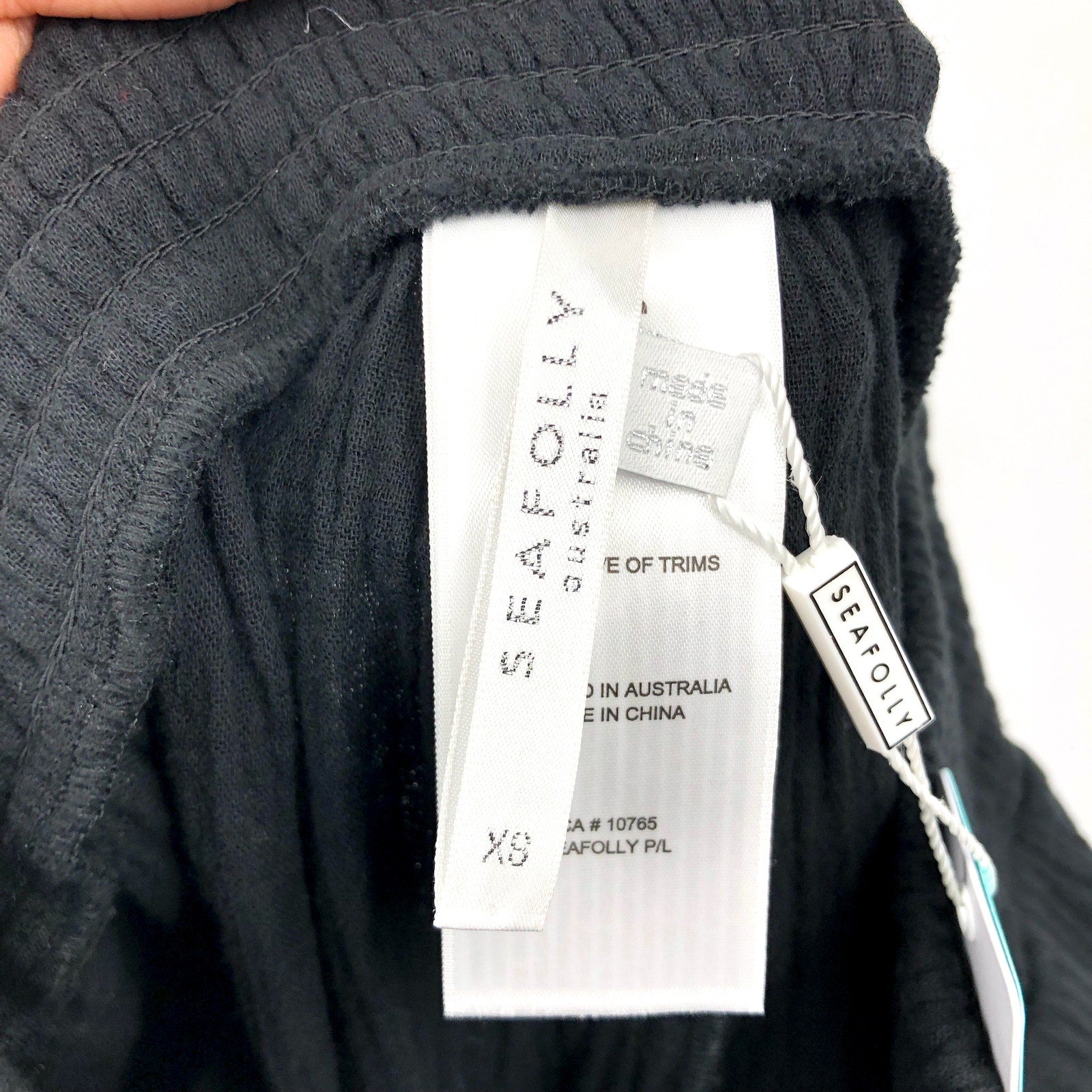 SEAFOLLY Womens Double Cloth Shirring Pants XS Black Pull-On Cover Up Casual NWT