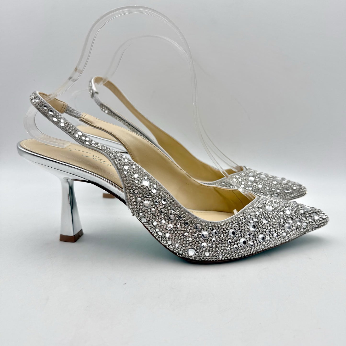 Betsey Johnson Womens Mya Pump US 8.5 M Silver Rhinestone Satin NWOB