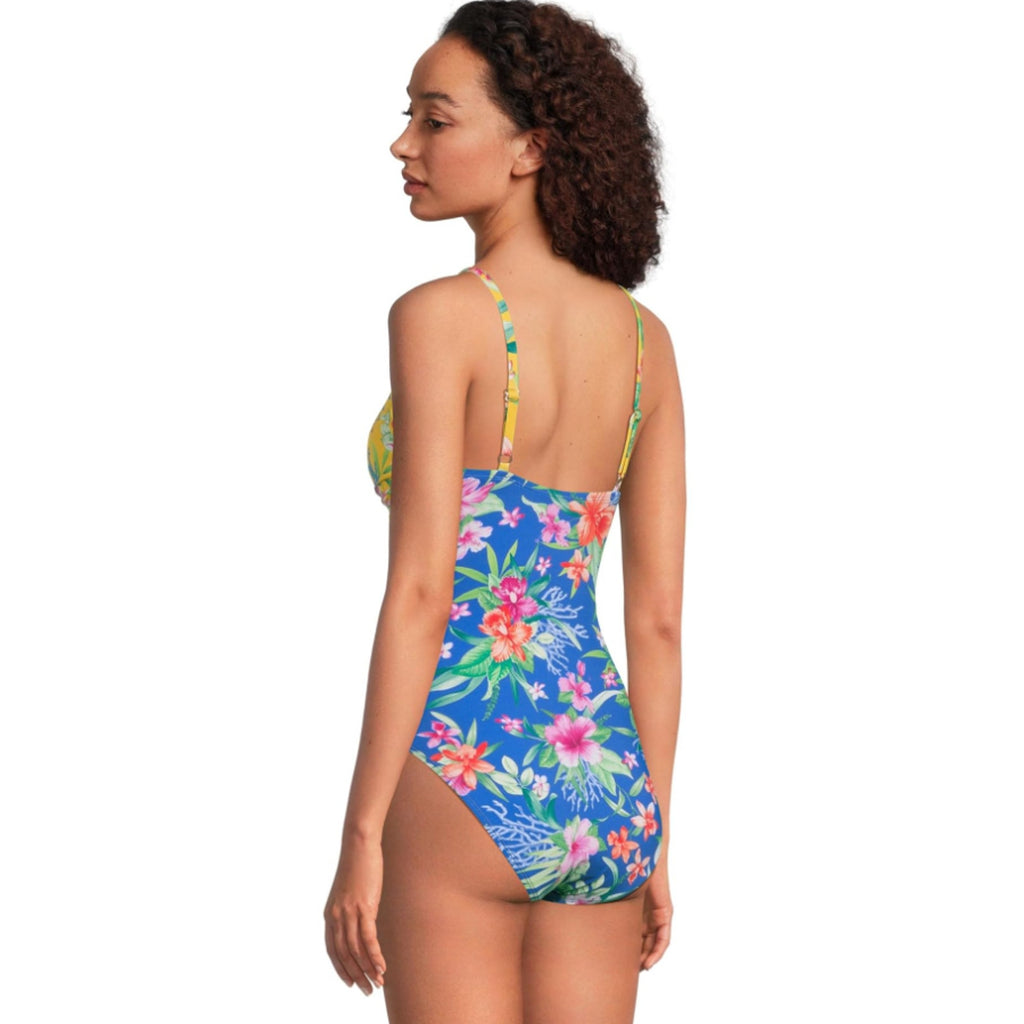 TOMMY BAHAMA Women's Isola Vita One-Piece Swimsuit Size 8 Yellow Blue Floral NWT
