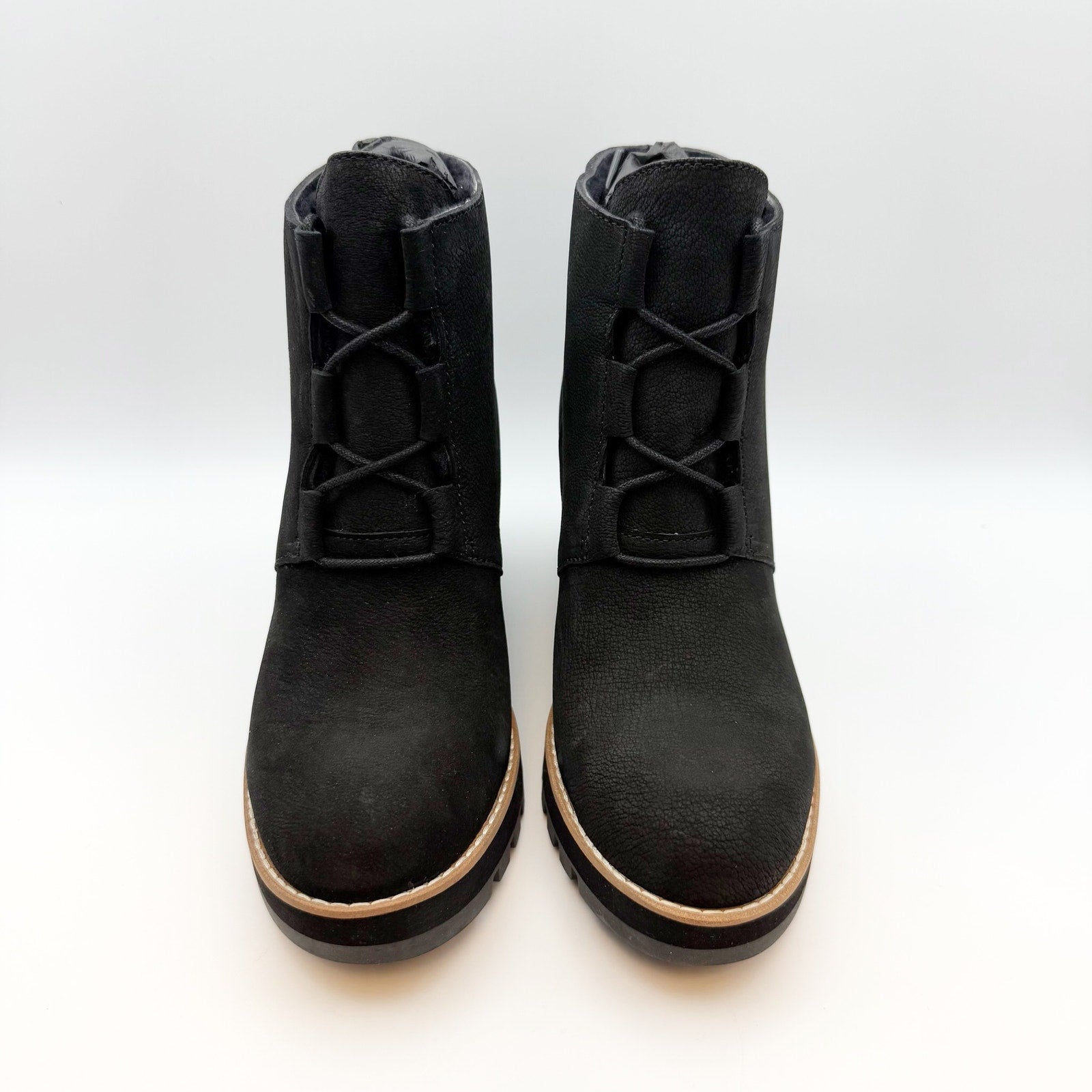 Eileen Fisher Women’s Alpine Ankle Boots Size 9 Black Leather Lace Up Wedge NIB