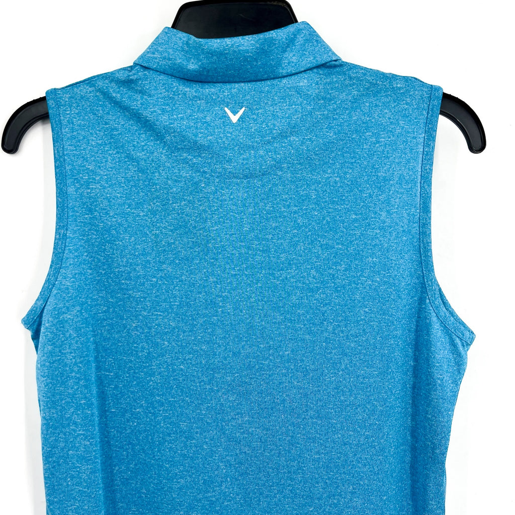 CALLAWAY Womens Polo Shirt Large Vivid Blue Heather 1/4 Zip Sleeveless NWT
