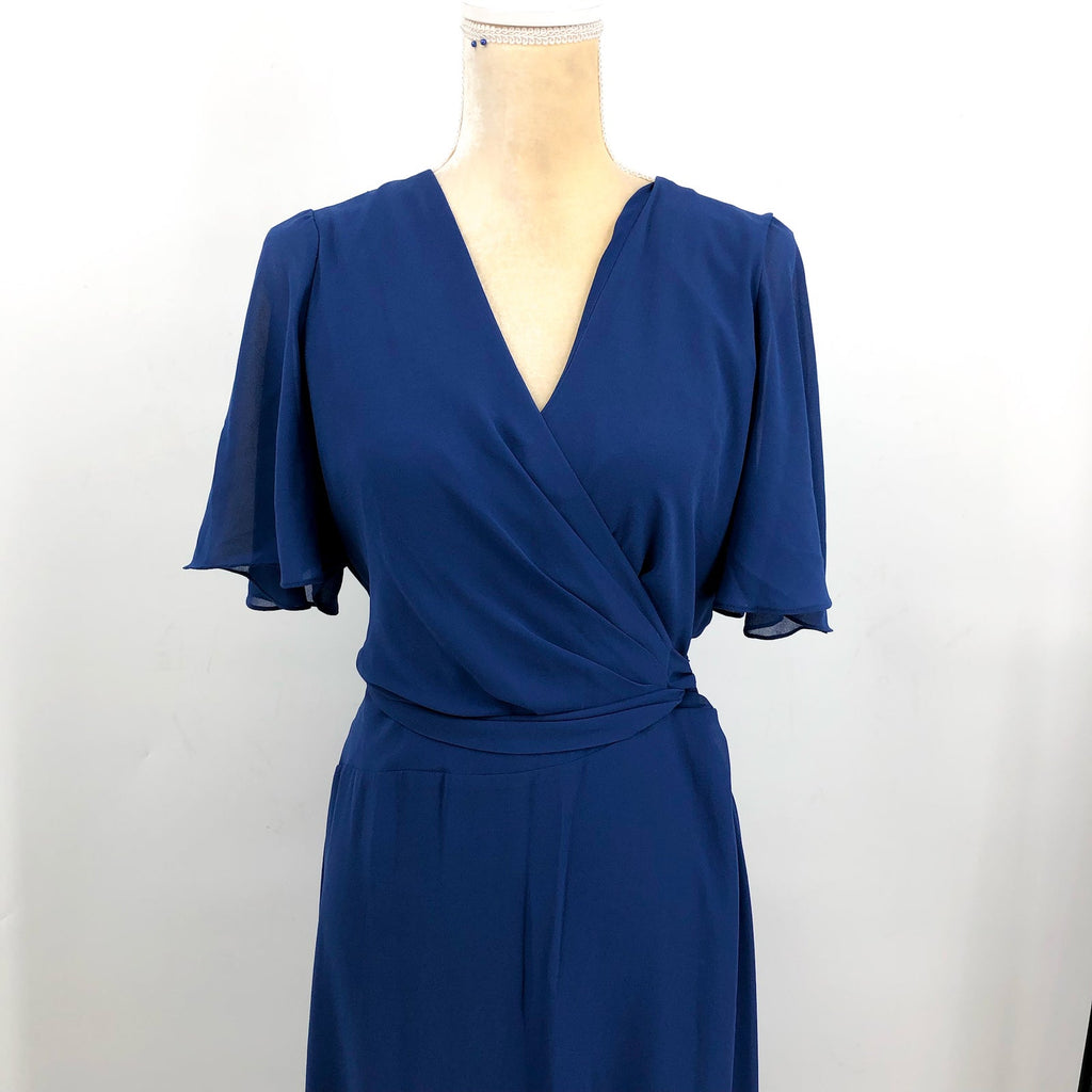LAUREN RALPH LAUREN Women's Belted Georgette Dress Size 10 Blue Short Sleeve NWT