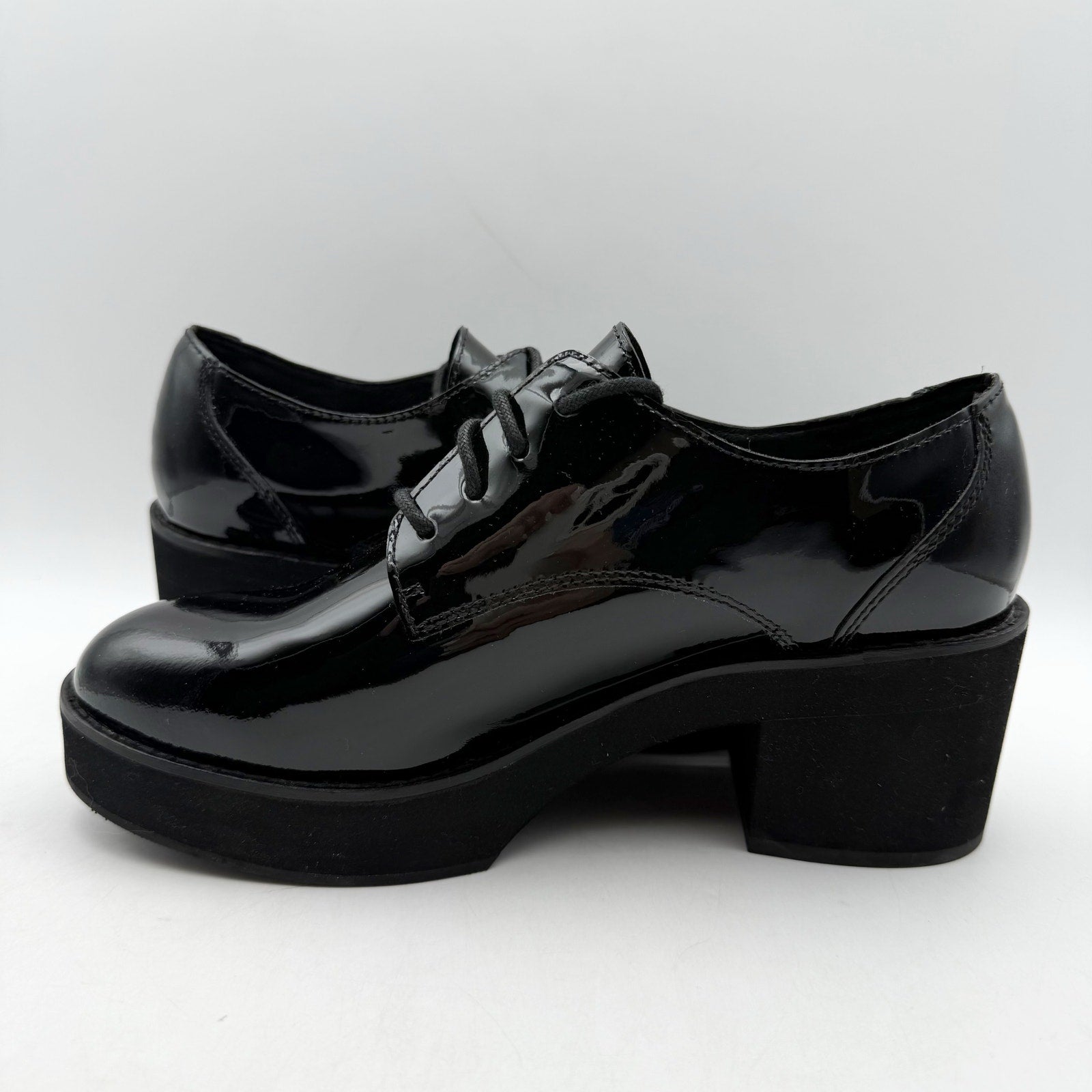 Eileen Fisher Womens Judd Derby Oxford Heel US 7.5 Black Patent Leather NWOB