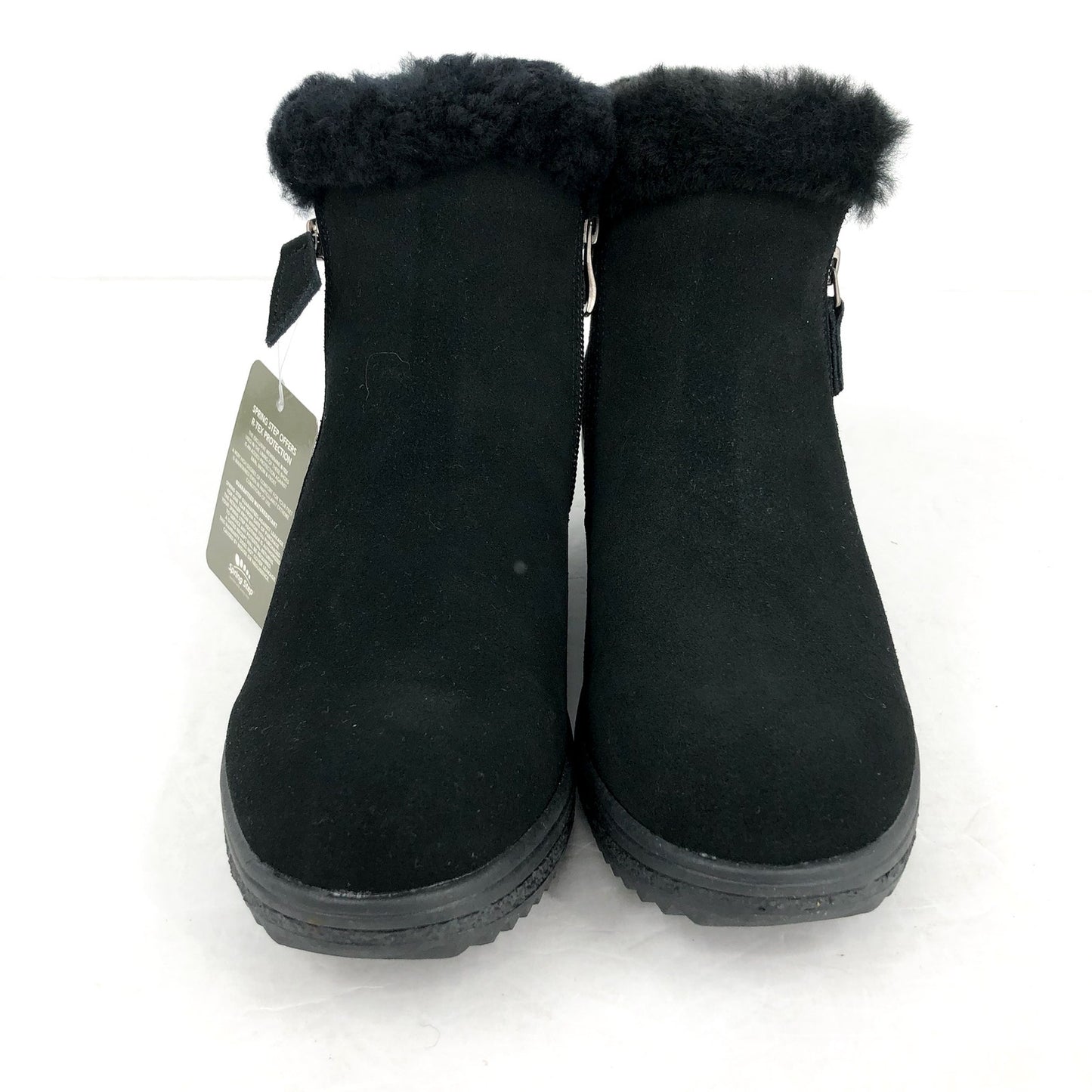 Spring Step Women Republic Ankle Boot US 6.5-7 EU 37 Black Suede WP Faux Fur NIB