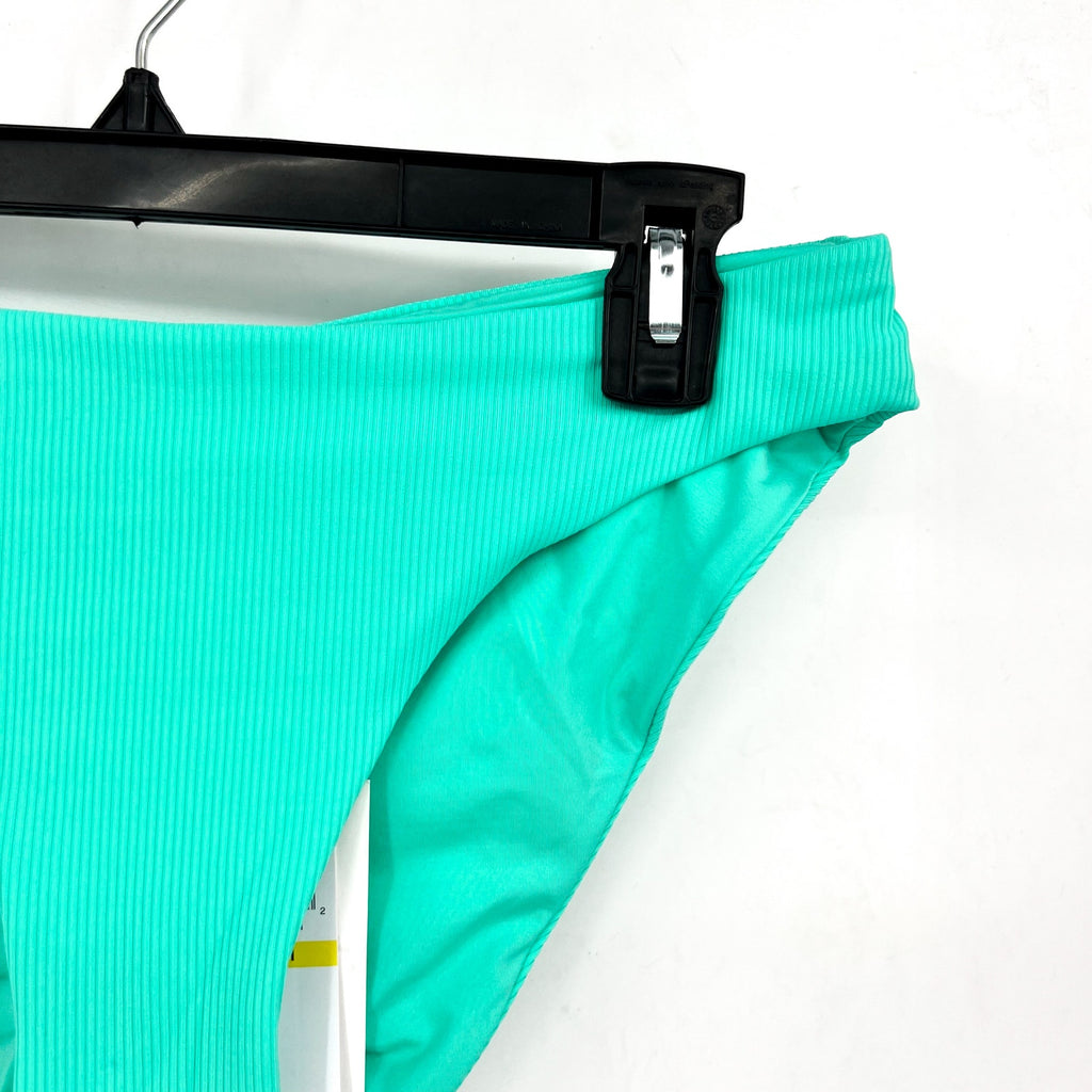 BECCA Modern Edge Shirred American Bikini Bottom Medium Green Aqua Sea NWT