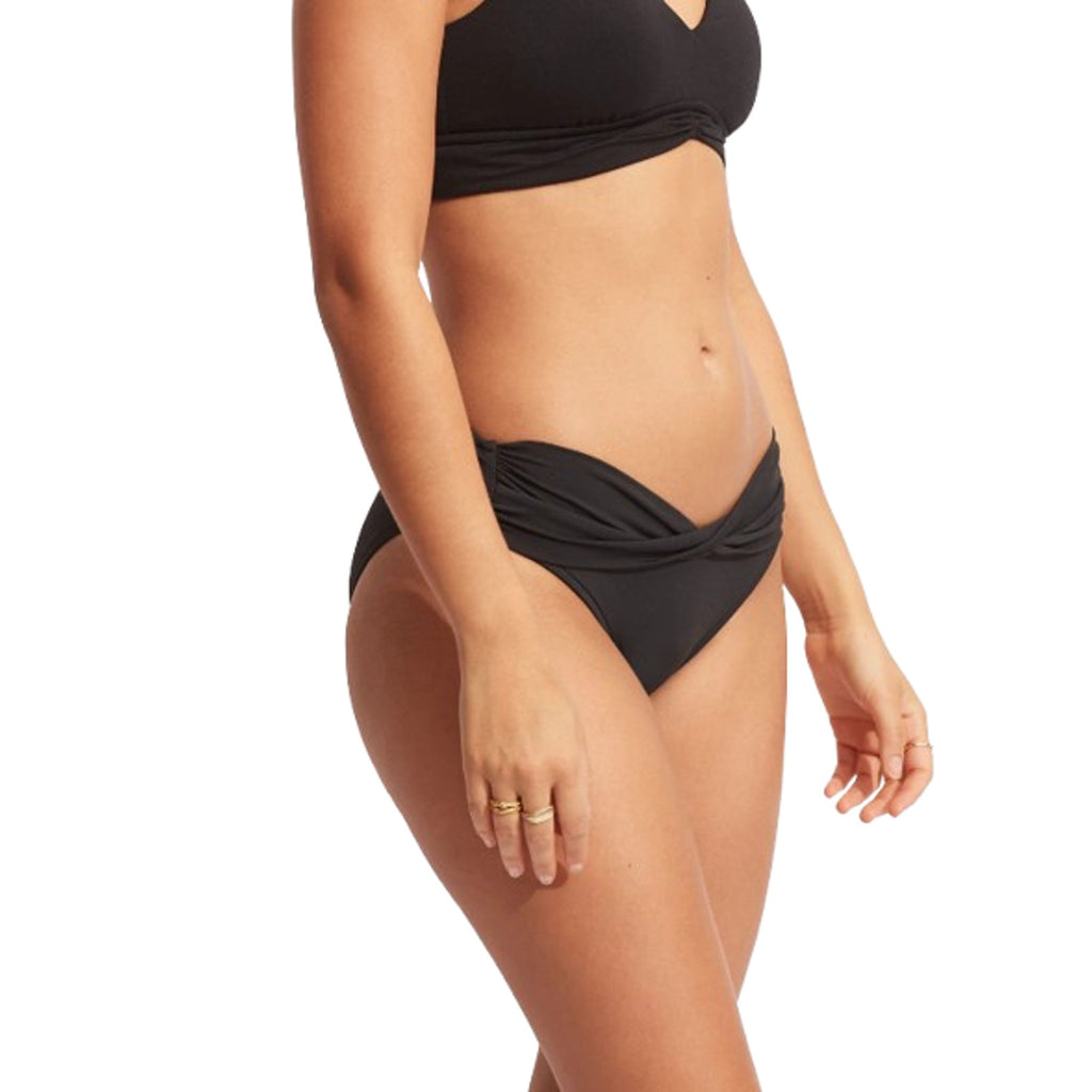SEAFOLLY Women's Twist Band Hipster Bikini Bottom Size 4 Black Swim NWT