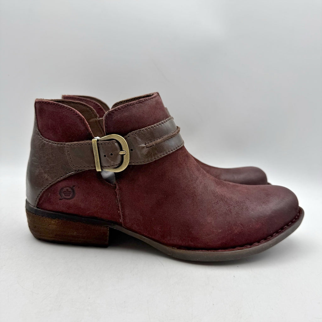 Born Womens Kati Ankle Booties US 8.5 M Burgundy Red Brown Leather NWOB