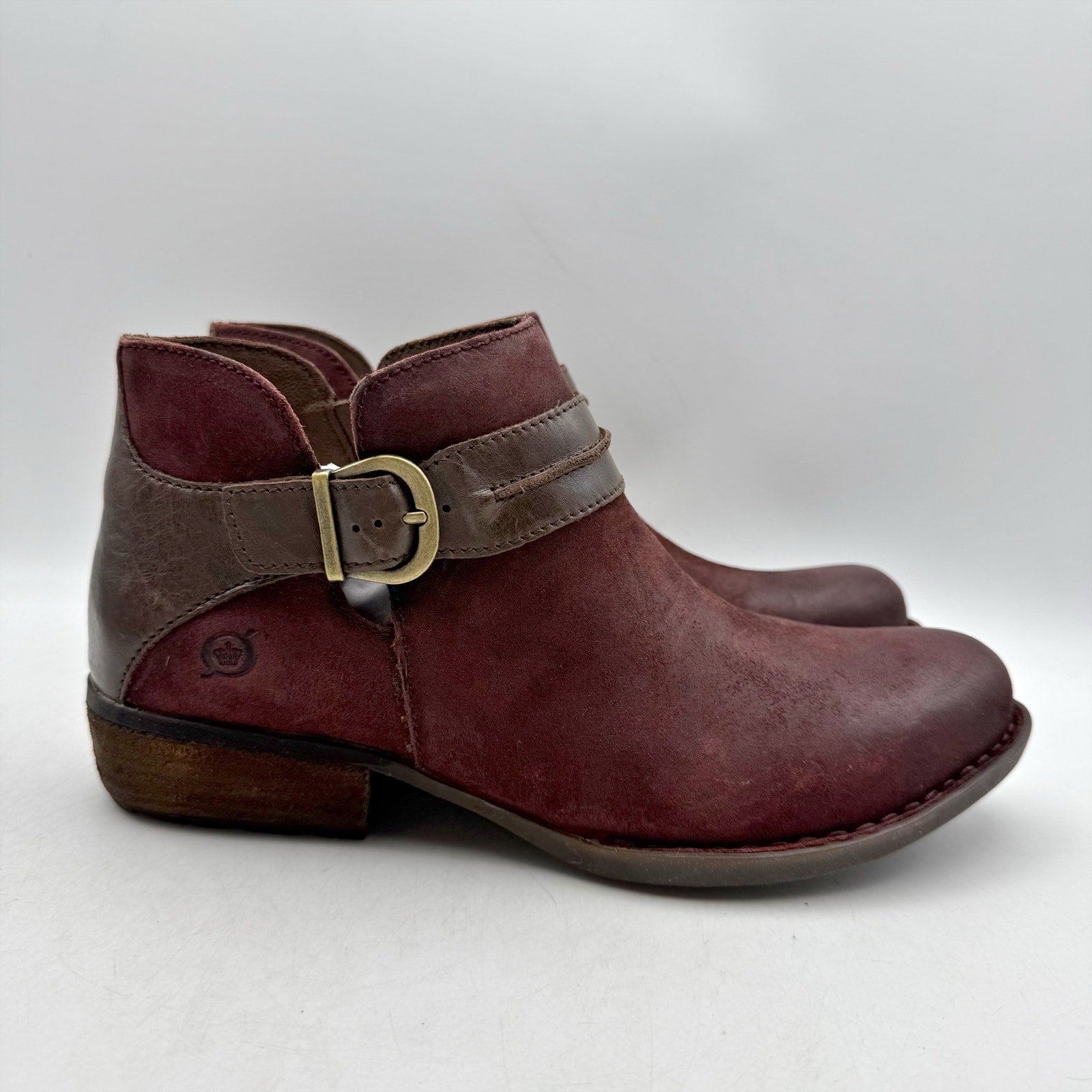 Born Womens Kati Ankle Booties US 8.5 M Burgundy Red Brown Leather NWOB
