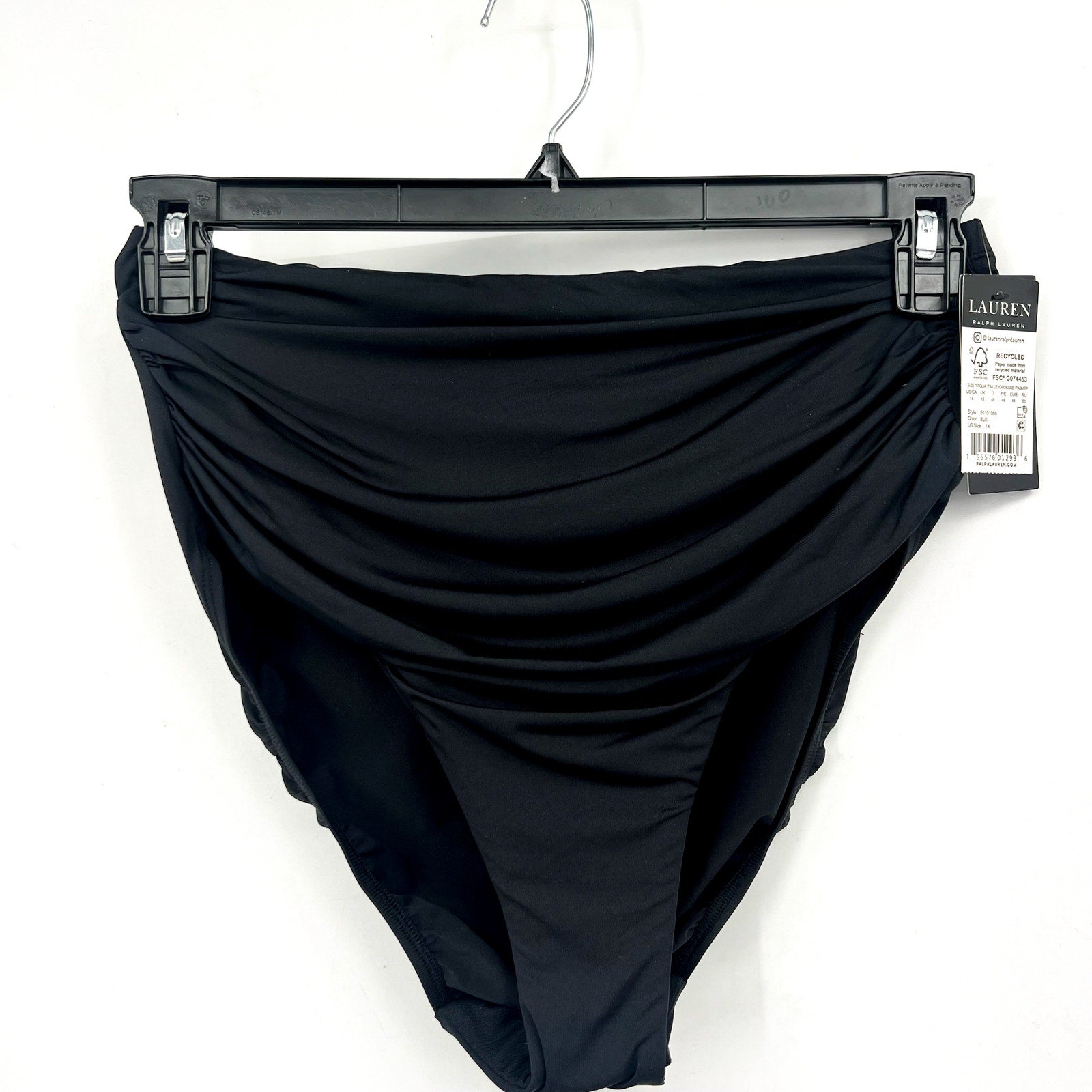 LAUREN RALPH LAUREN Slimming High Waist Bikini Bottom Size 14 Black Beach Club