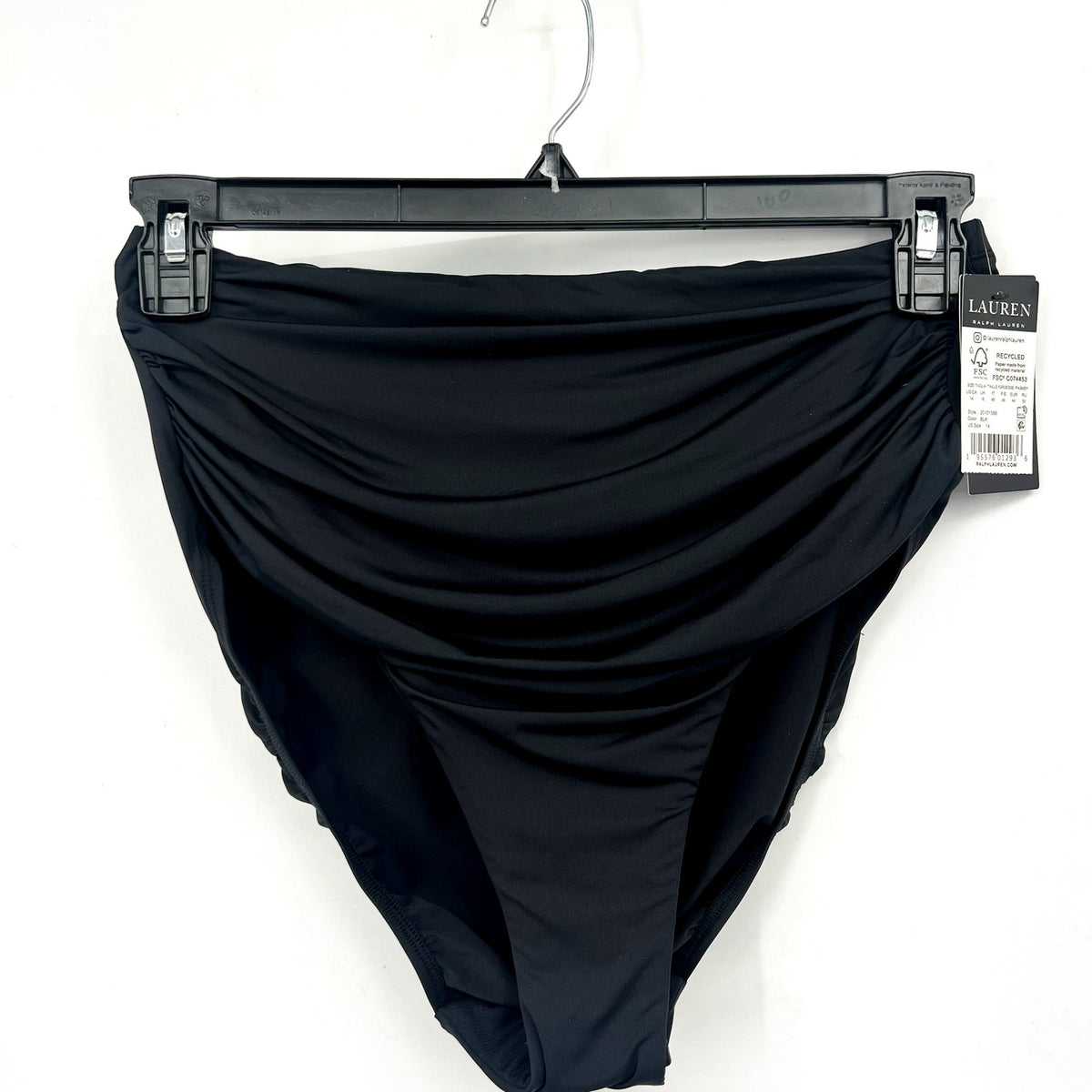 LAUREN RALPH LAUREN Slimming High Waist Bikini Bottom Size 14 Black Beach Club