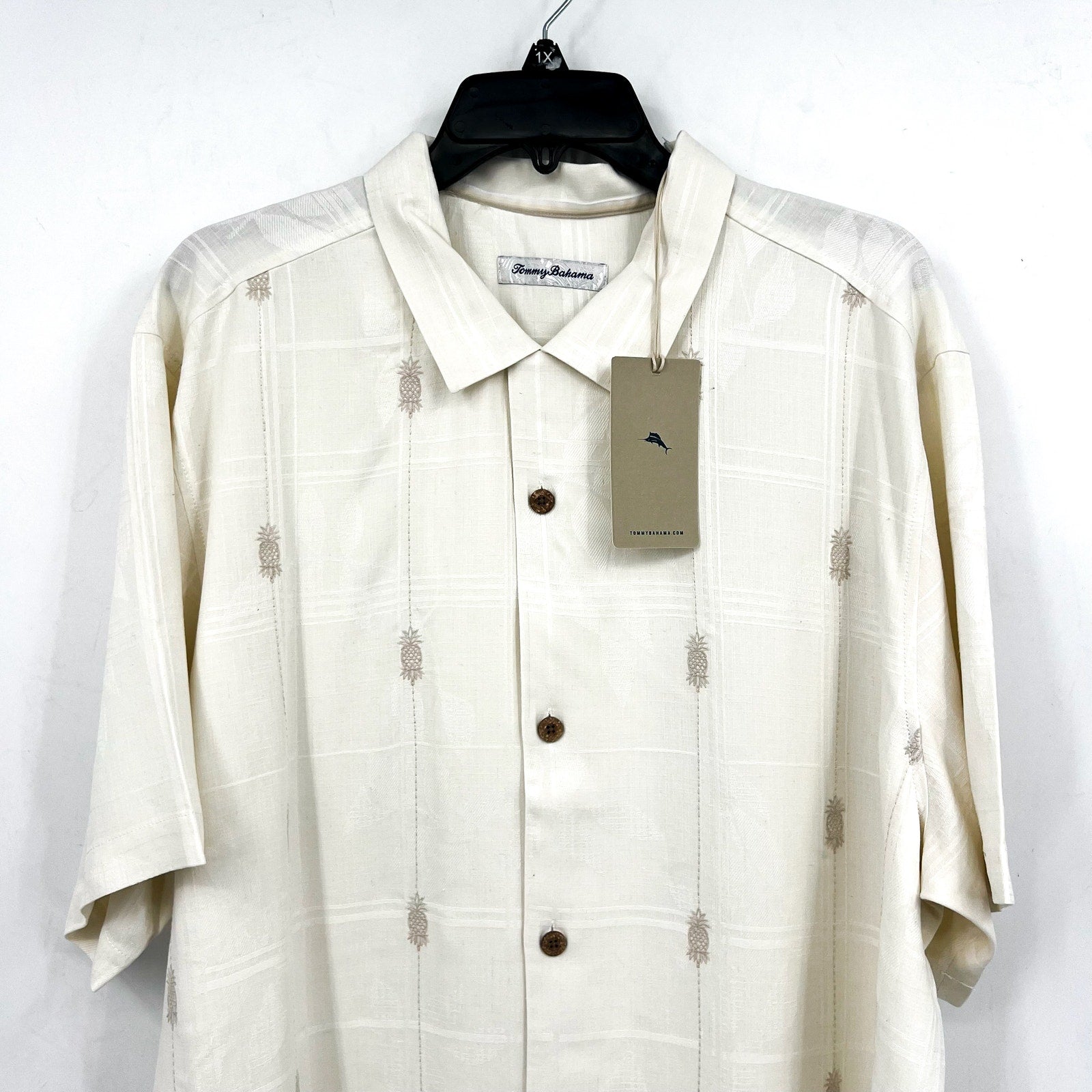 TOMMY BAHAMA Men's Pina Palms Embroidered Shirt XL Cream Continental Silk NWT