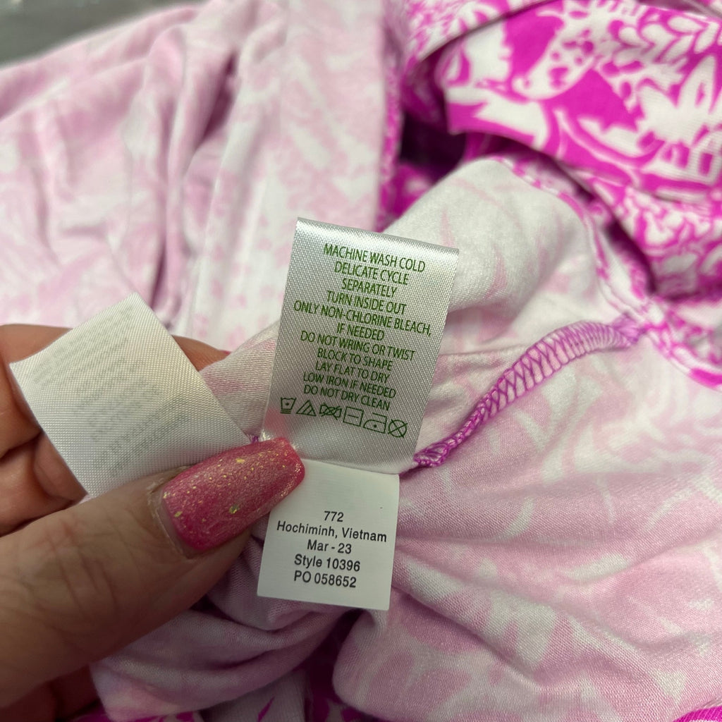 LILLY PULITZER Womens Rivera Smocked Romper Medium Purple White Swipe Right NWT