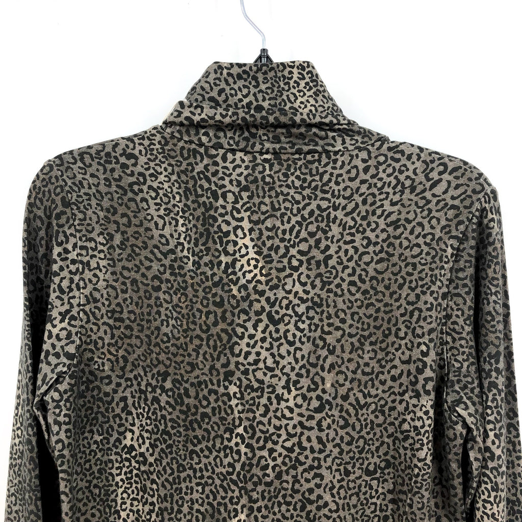 MAJESTIC FILATURES Womens Cashmere Turtleneck Large Size 4 Khaki Cheetah NWT