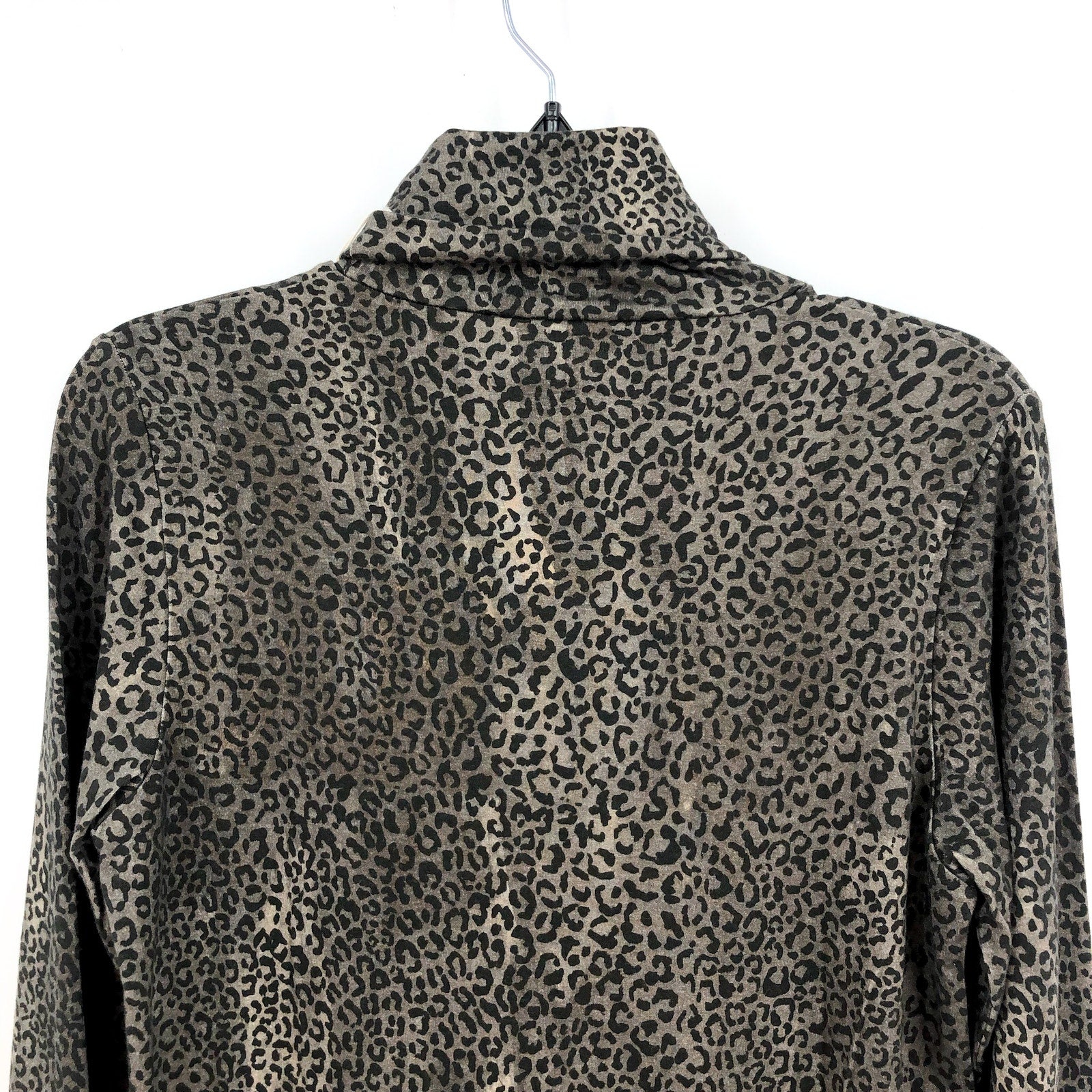 MAJESTIC FILATURES Womens Cashmere Turtleneck Large Size 4 Khaki Cheetah NWT