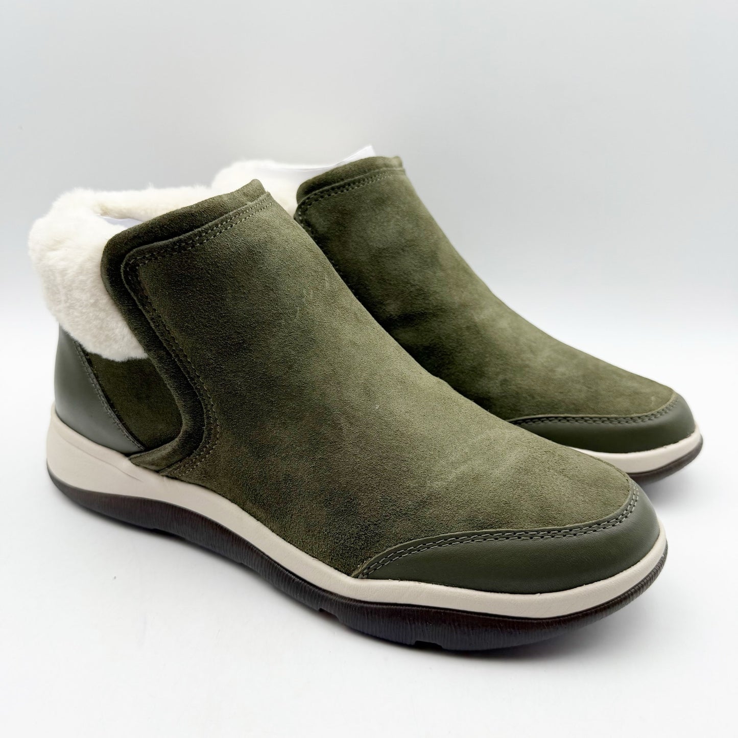 Vionic Womens Norwood Ankle Booties US 8 M Olive Green Suede Water Repellent NIB