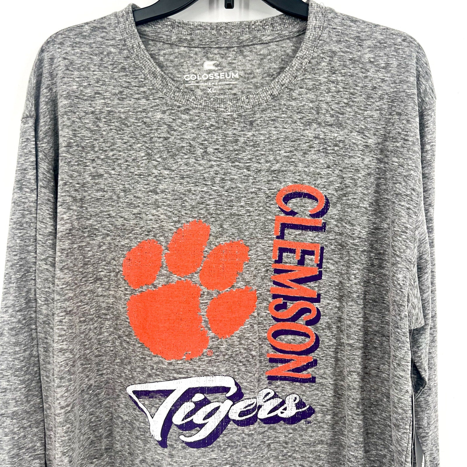 COLOSSEUM Mens Clemson Tigers Long Sleeve Tshirt XL Grey Orange Crewneck NWT