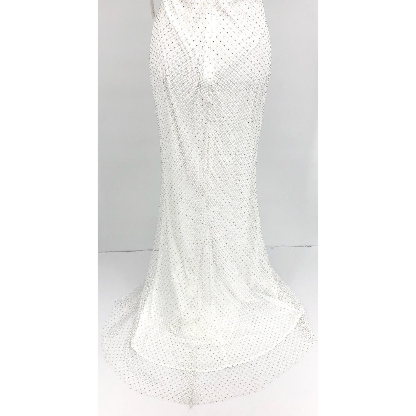 AQUA FORMAL Women's Rhinestone Embellished Fishnet Gown Size 12 Ivory NWT