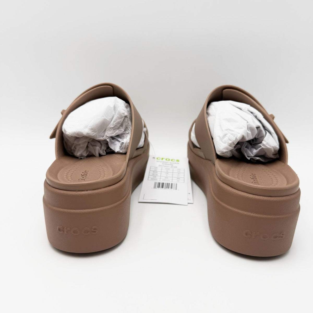 Crocs Womens Brooklyn Buckle Low Wedge Sandals Size 5 EU 34-35 Latte Brown NWT